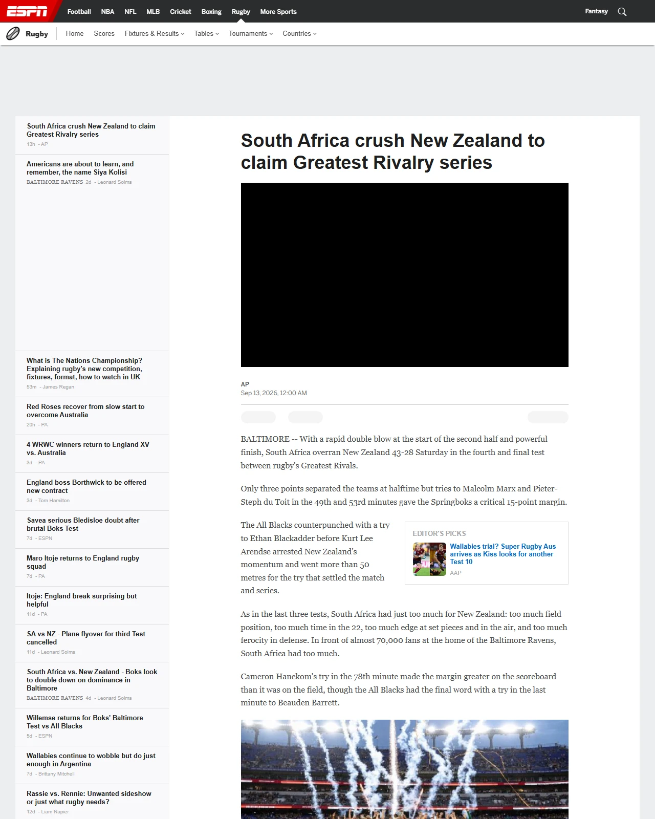 africa.espn.com as published: South Africa crush New Zealand to claim Greatest Rivalry series