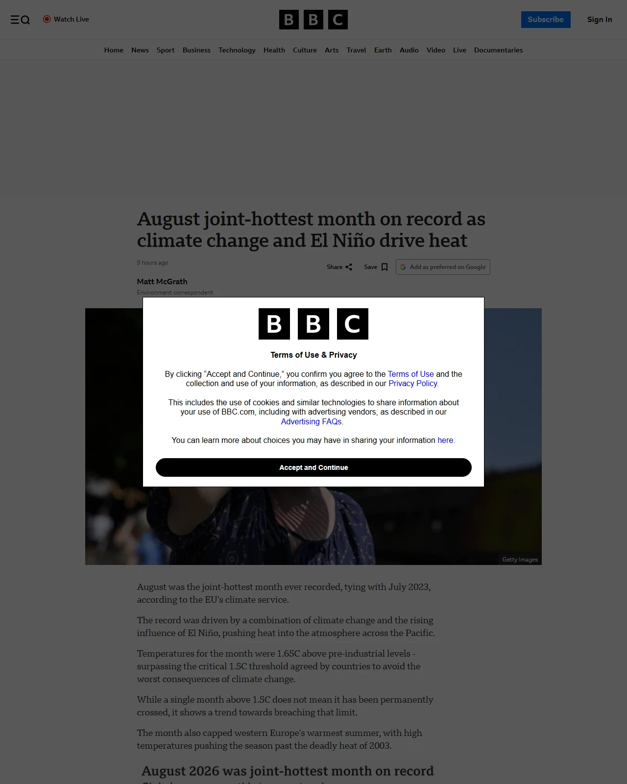 bbc.co.uk as published: August joint-hottest month on record as climate change and El Niño drive heat