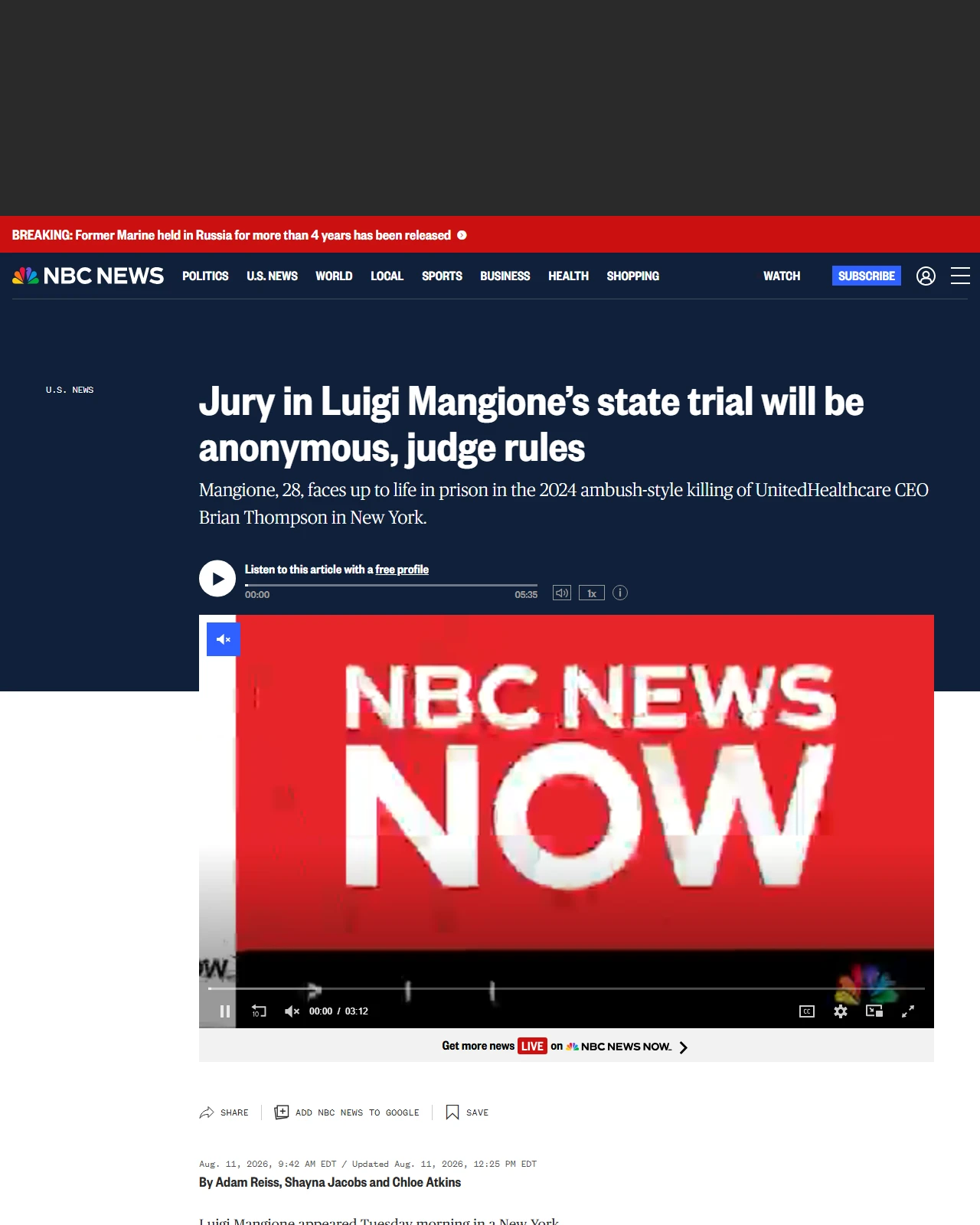 nbcnews.com as published: Jury in Luigi Mangione’s state trial will be anonymous, judge rules