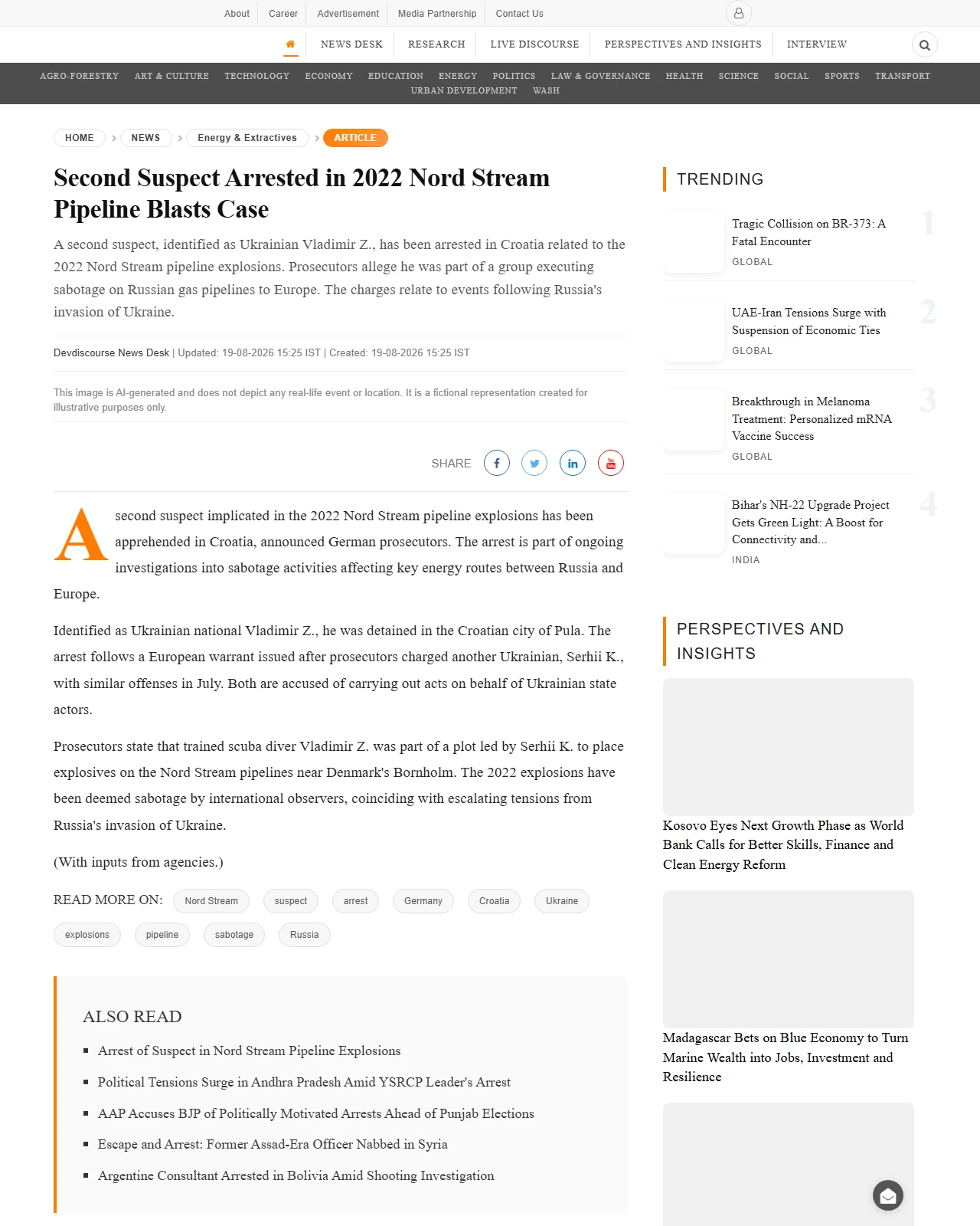 devdiscourse.com as published: Second Suspect Arrested in 2022 Nord Stream Pipeline Blasts Case