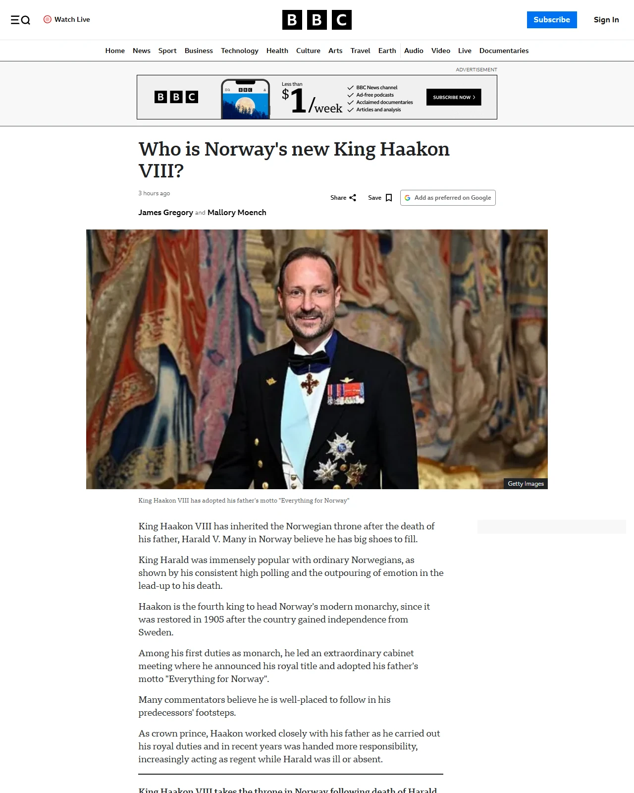 bbc.co.uk as published: Who is Norway's new King Haakon VIII?