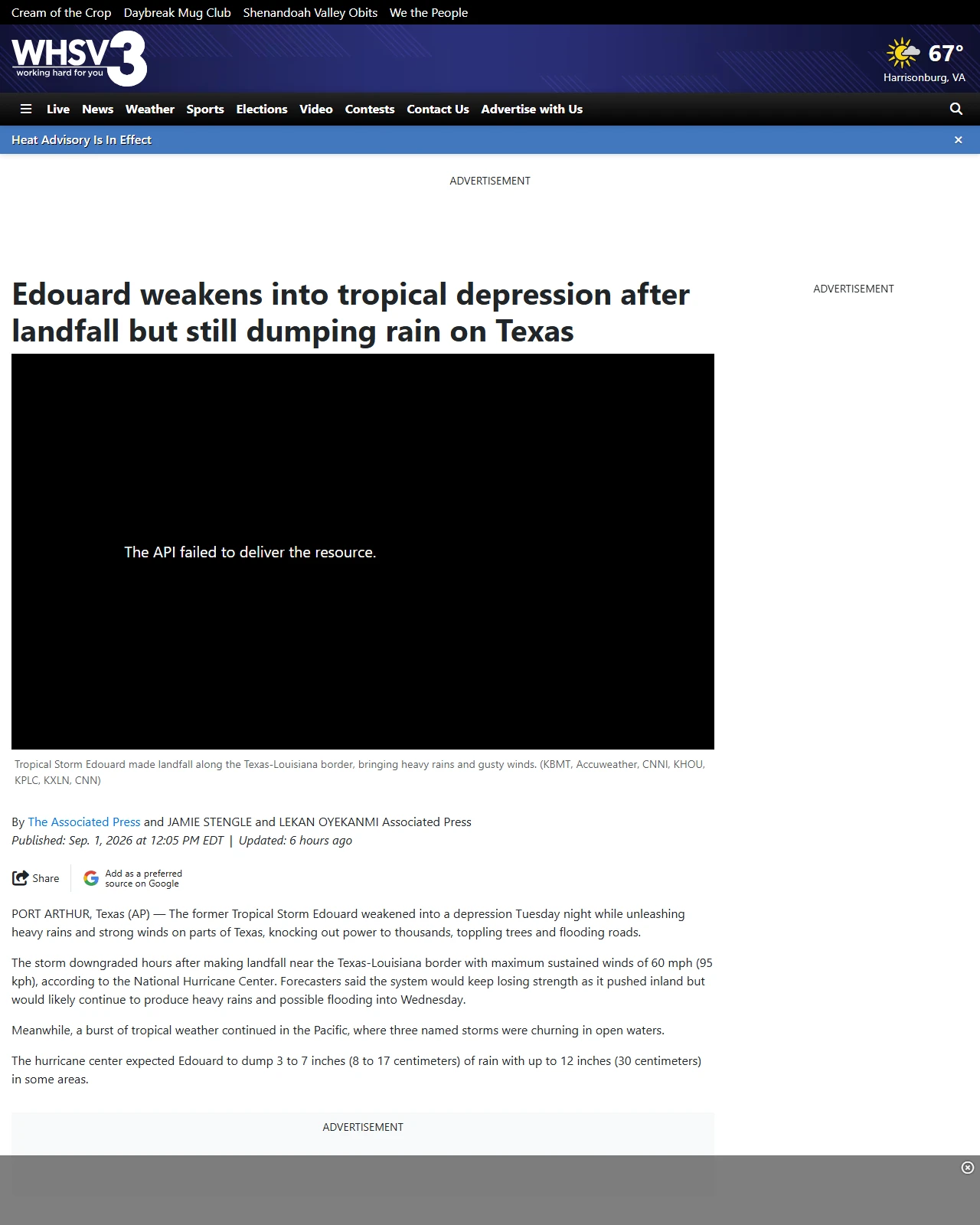 whsv.com as published: Forecasters say Tropical Storm Edouard could reach hurricane strength. Here’s when it’s expected to make landfall