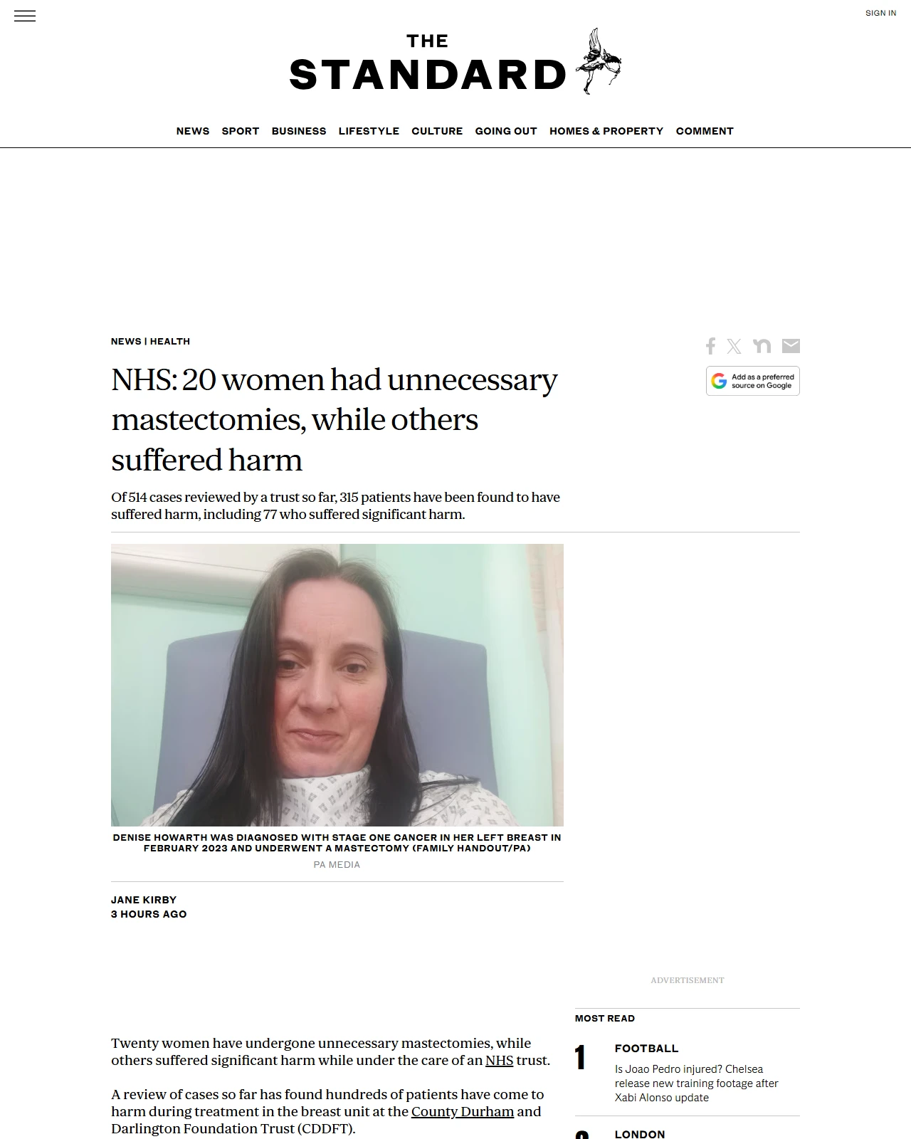 standard.co.uk as published: NHS: 20 women had unnecessary mastectomies, while others suffered harm