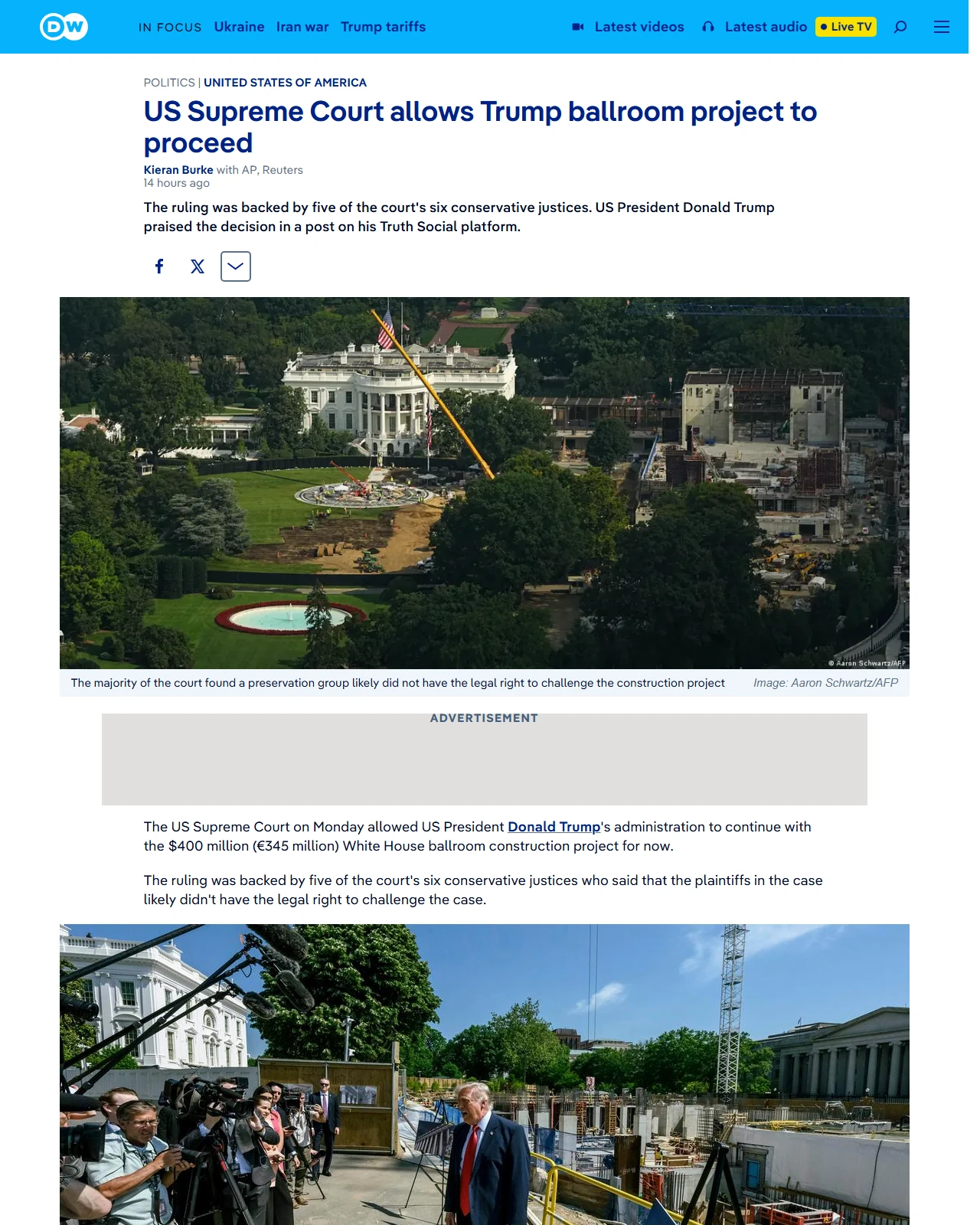 dw.com as published: US Supreme Court allows Trump ballroom project to proceed
