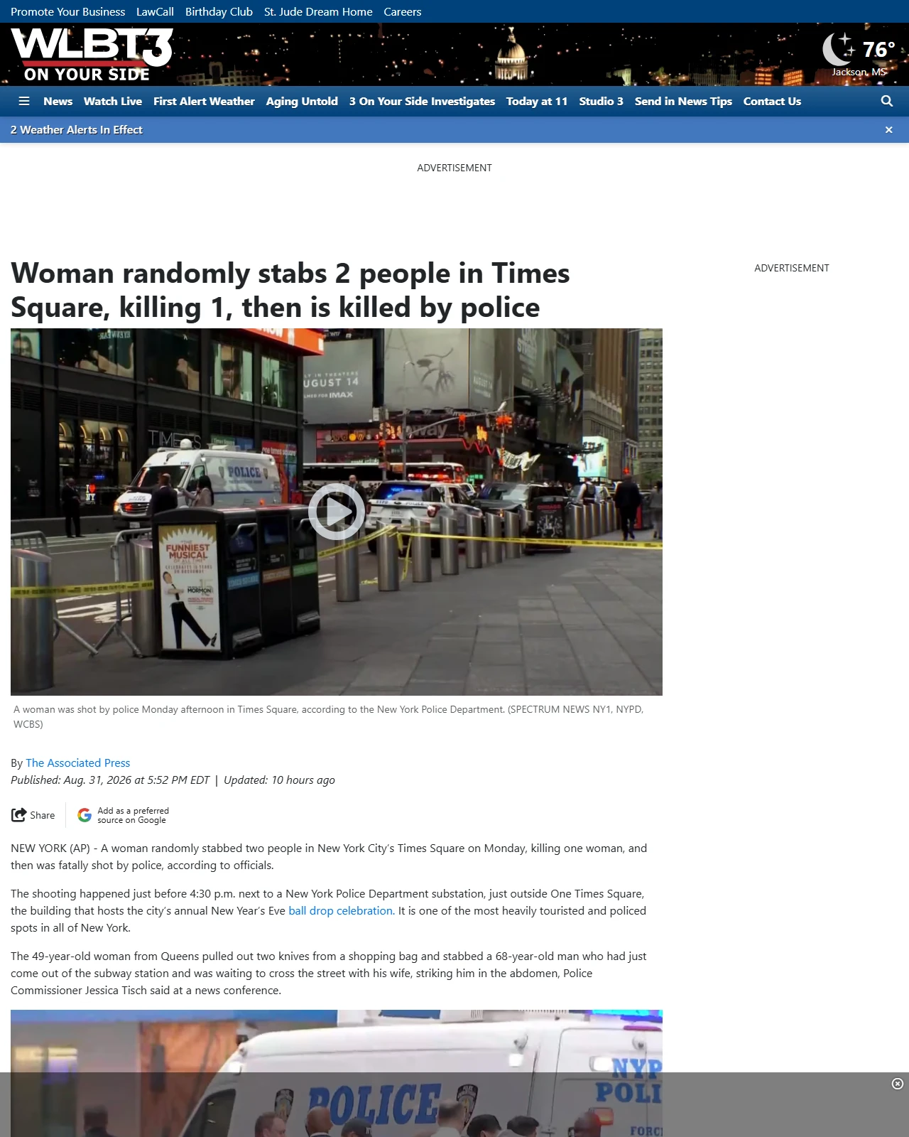 wlbt.com as published: Police shoot woman who allegedly stabbed 2 in Times Square