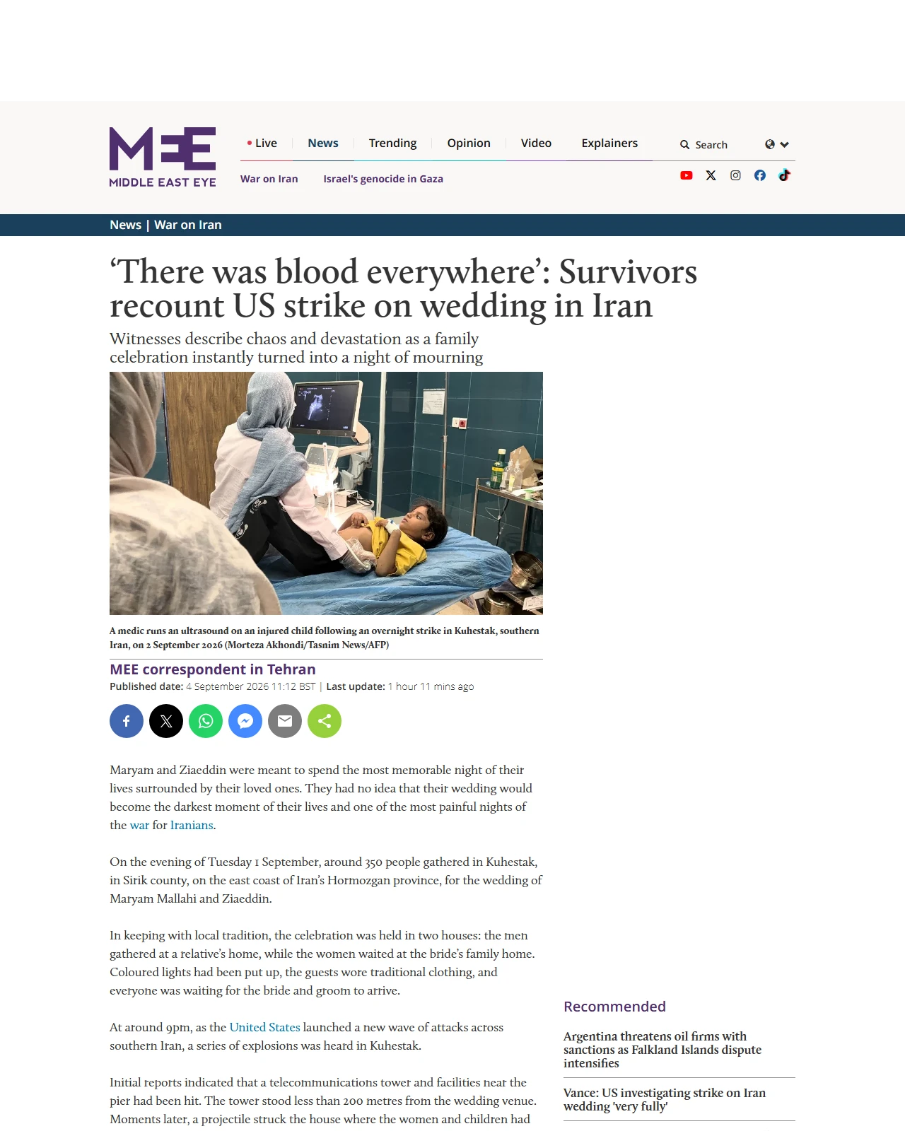 middleeasteye.net as published: ‘There was blood everywhere’: Survivors recount US strike on wedding in Iran
