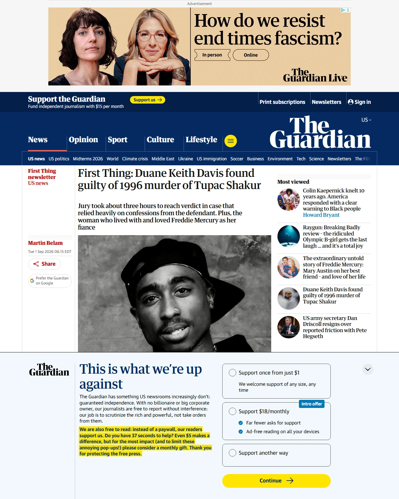 theguardian.com as published: First Thing: Duane Keith Davis found guilty of 1996 murder of Tupac Shakur