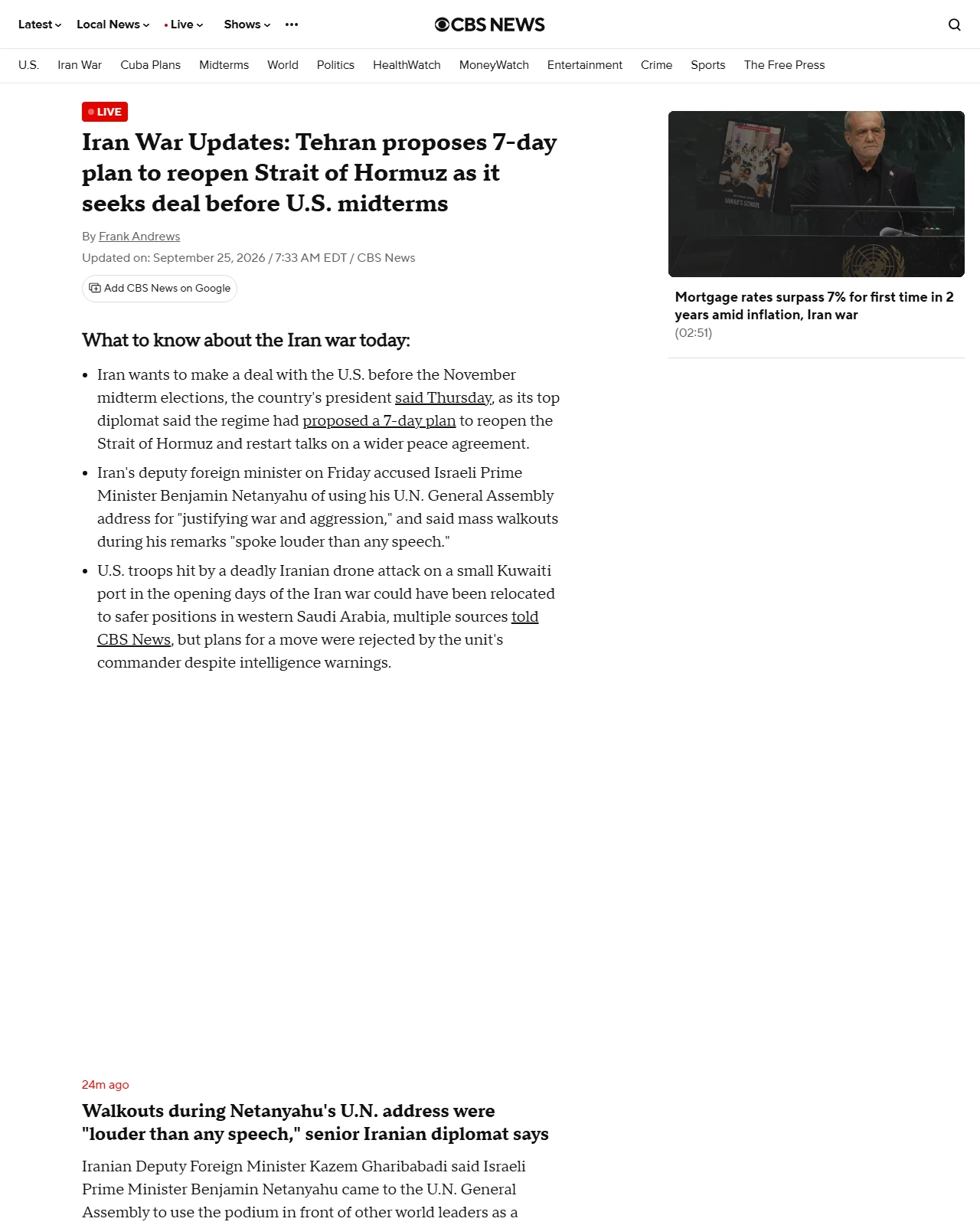 cbsnews.com as published: Iran proposes a 7-day plan to reopen the Strait of Hormuz