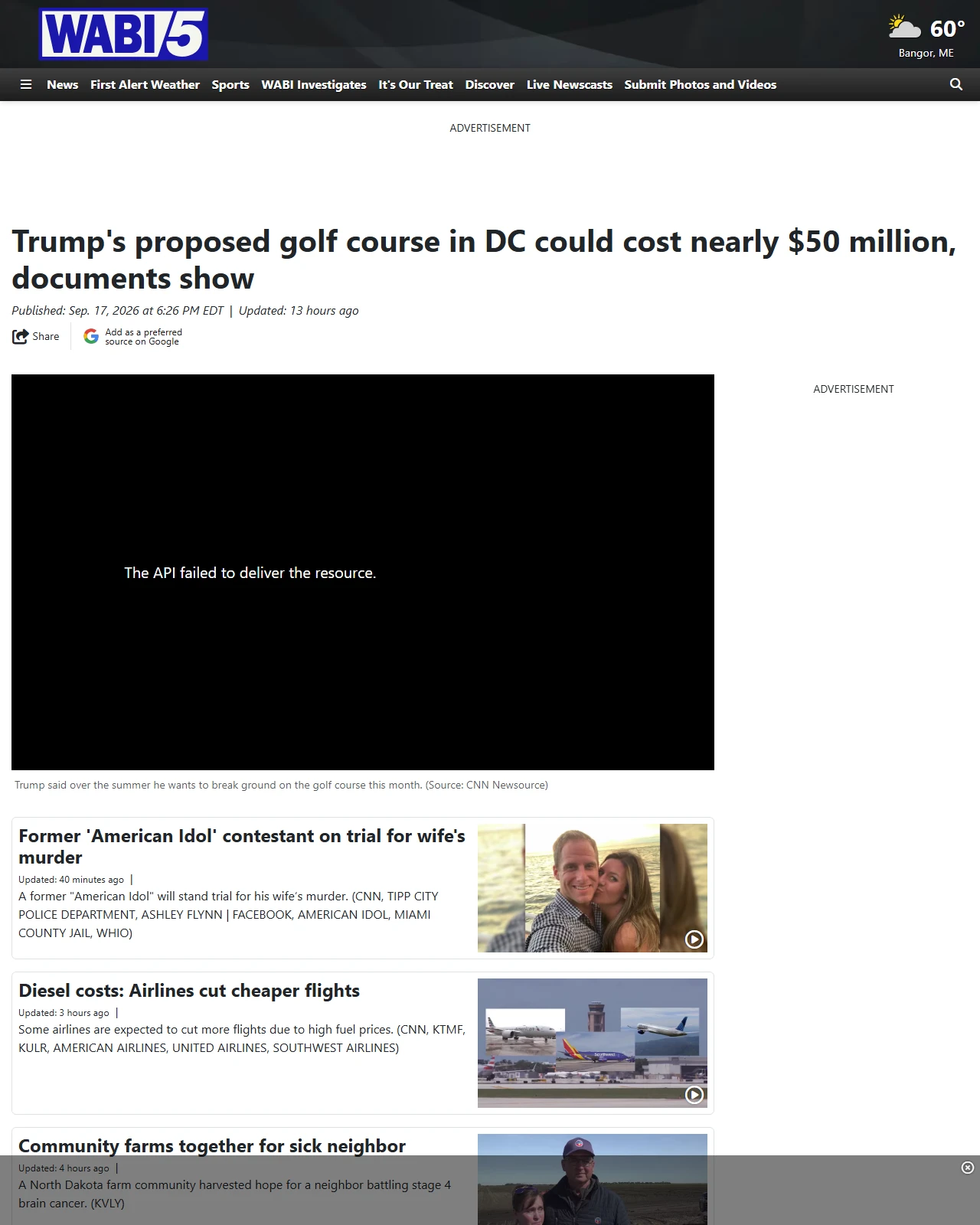 wabi.tv as published: Trump's proposed golf course in DC could cost nearly $50 million, documents show