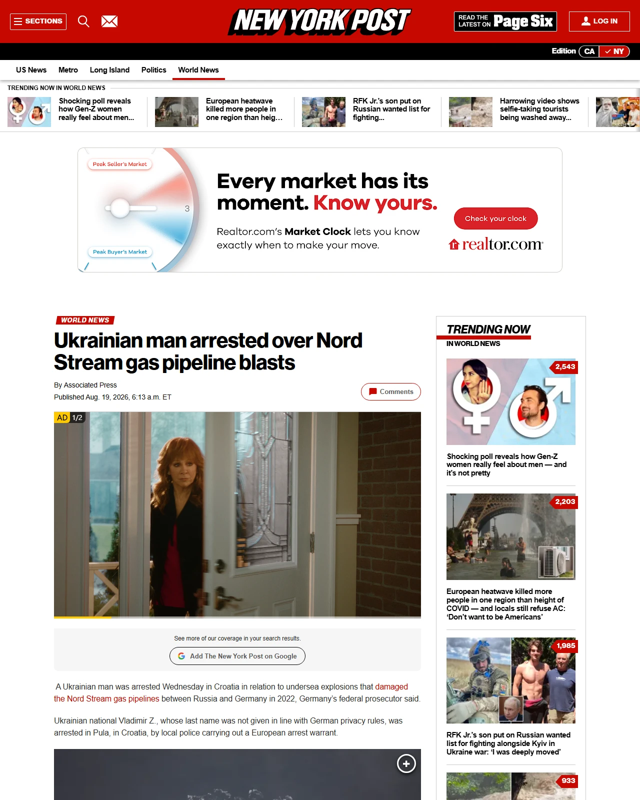 nypost.com as published: Ukrainian man arrested over Nord Stream gas pipeline blasts