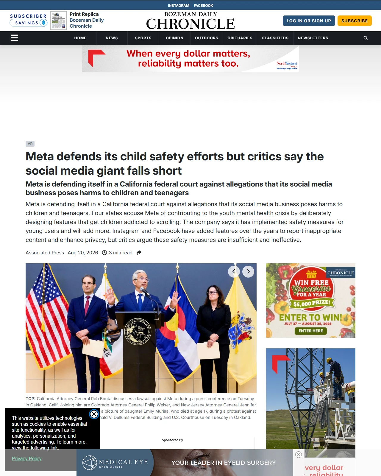 bozemandailychronicle.com as published: Meta defends its child safety efforts but critics say the social media giant falls short