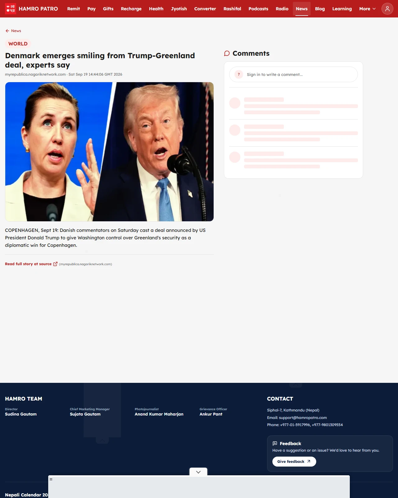 hamropatro.com as published: Denmark emerges smiling from Trump-Greenland deal, experts say