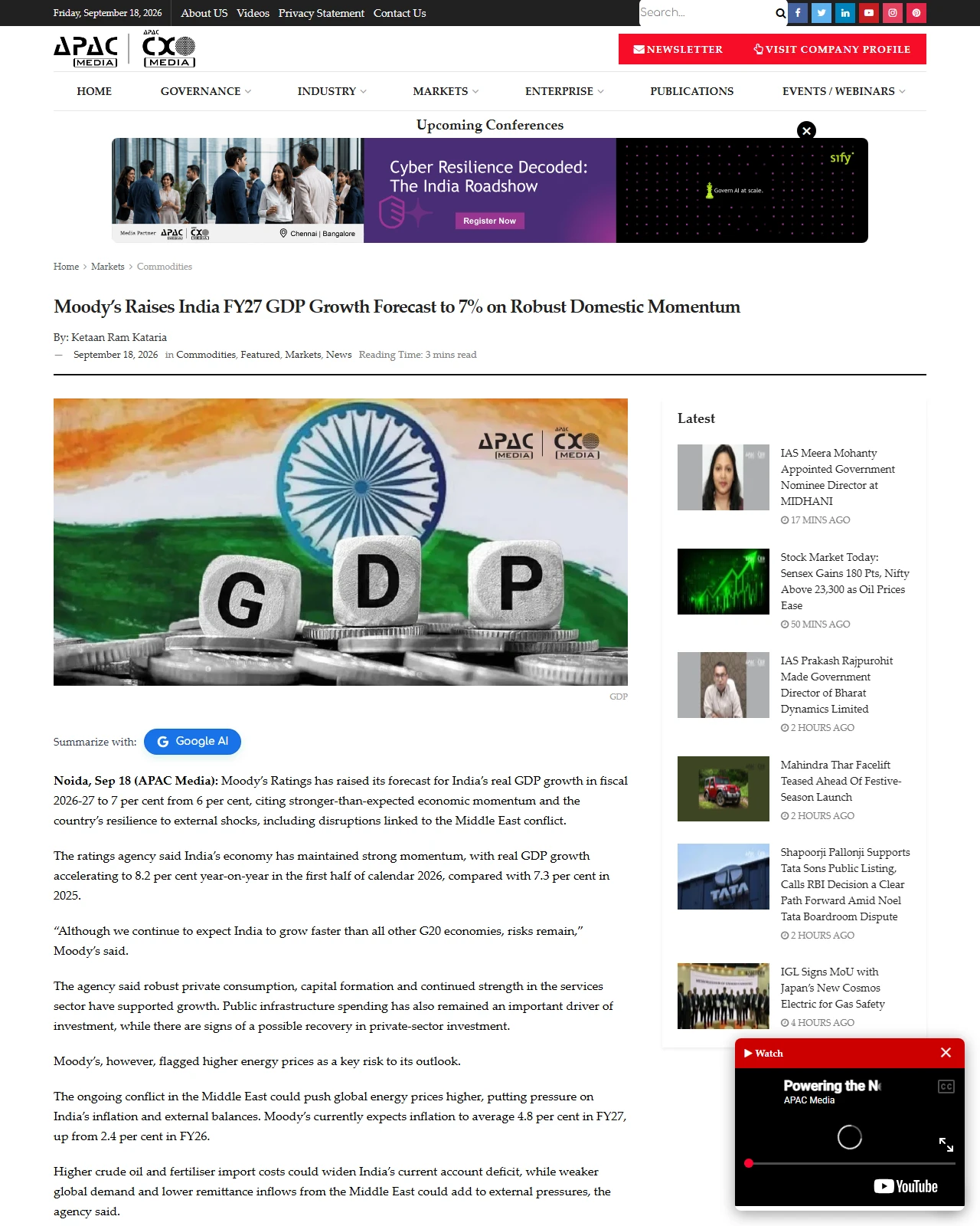 apacnewsnetwork.com as published: Moody’s Raises India FY27 GDP Growth Forecast to 7% on Robust Domestic Momentum