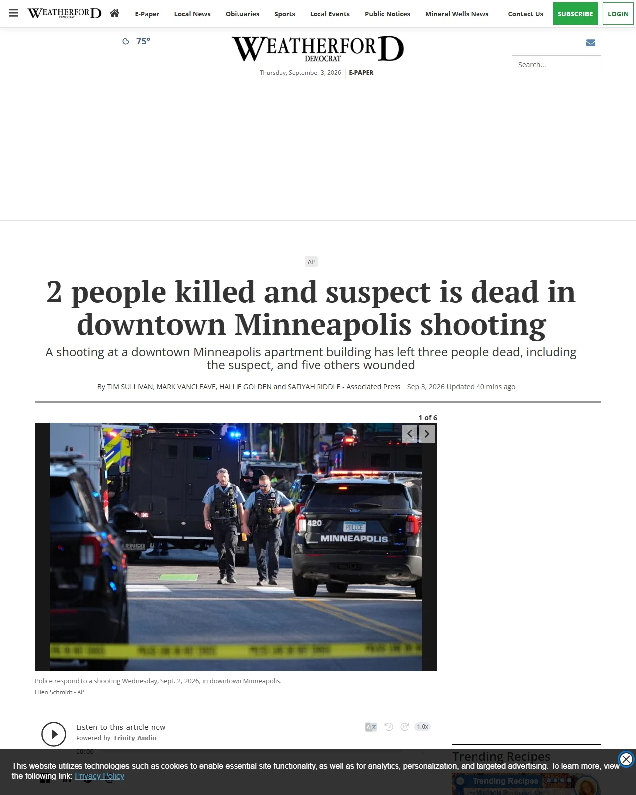 weatherforddemocrat.com as published: At least 1 person was killed, 6 injured in downtown Minneapolis shooting, hospital officials say