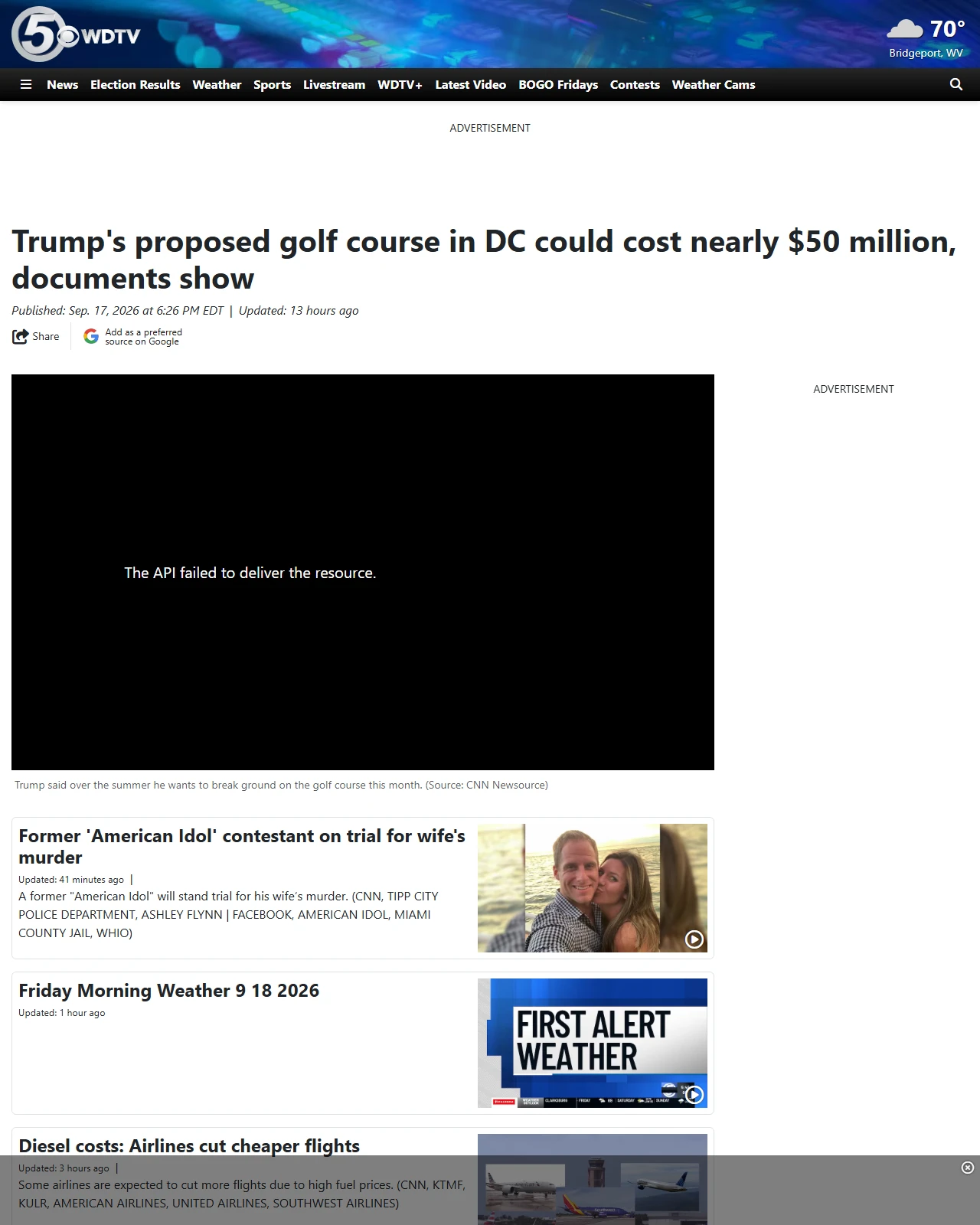 wdtv.com as published: Trump's proposed golf course in DC could cost nearly $50 million, documents show