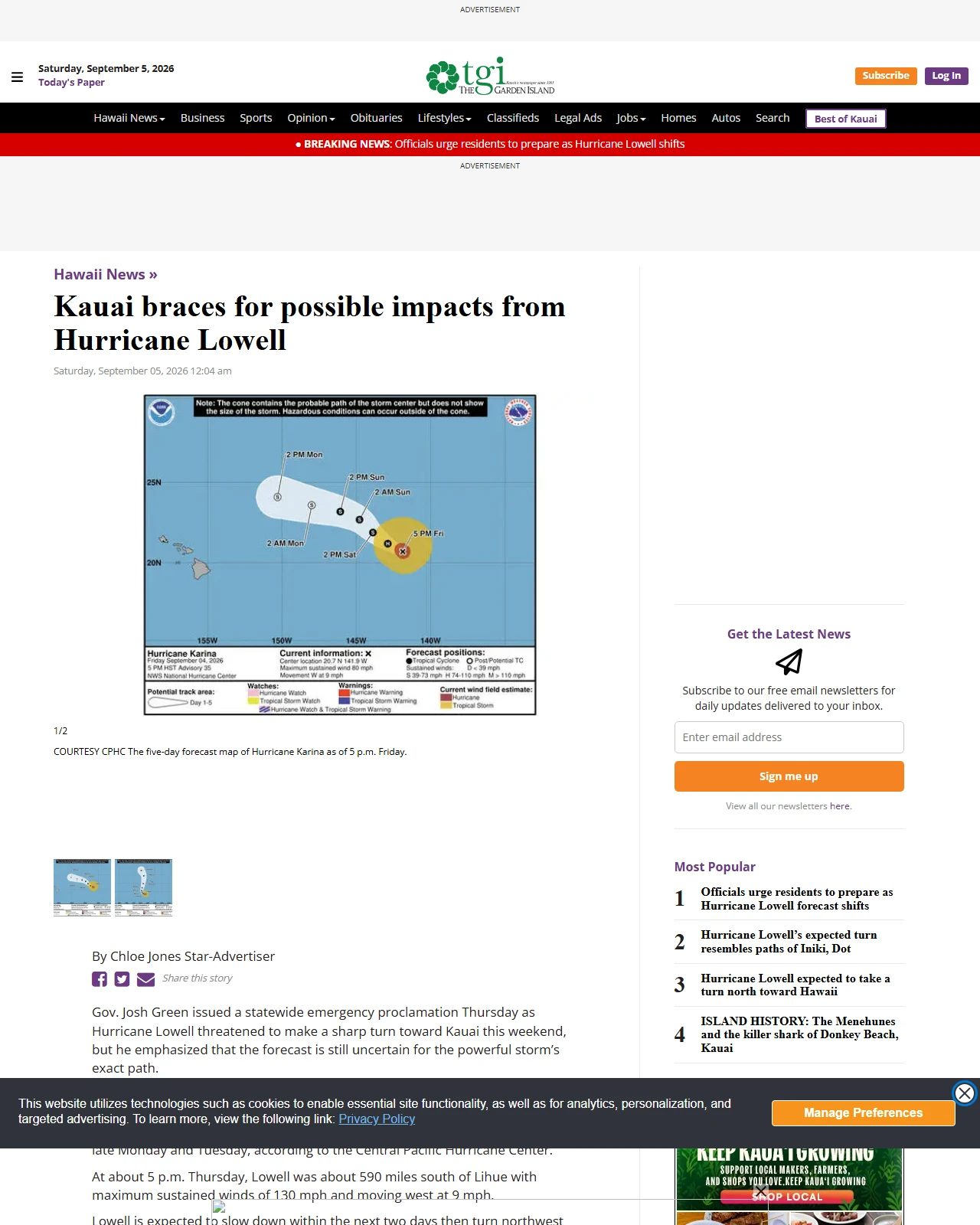 thegardenisland.com as published: Kauai braces for possible impacts from Hurricane Lowell