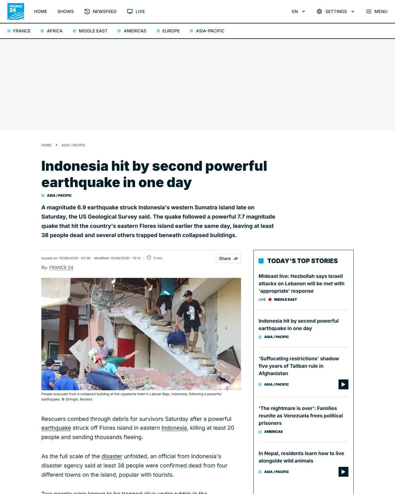 france24.com as published: 🔴 Indonesia hit by two powerful earthquakes