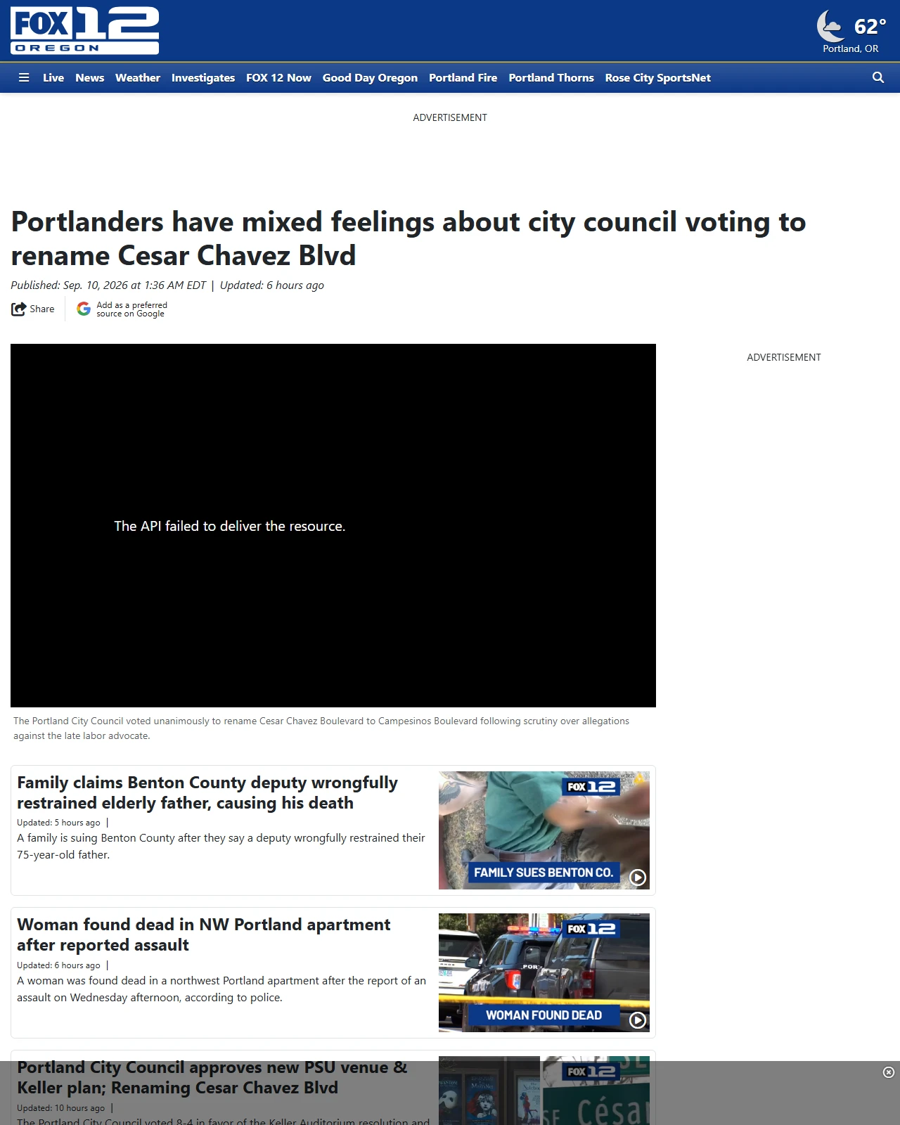 kptv.com as published: Portlanders have mixed feelings about city council voting to rename Cesar Chavez Blvd