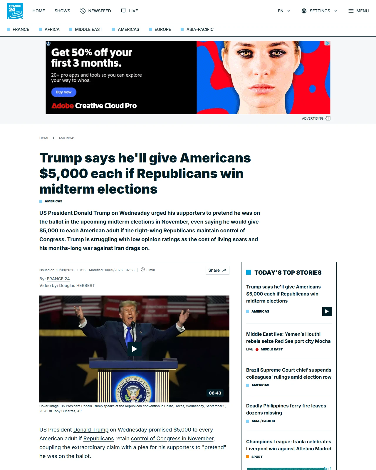 s.france24.com as published: Trump says he'll give Americans $5,000 each if Republicans win midterm elections