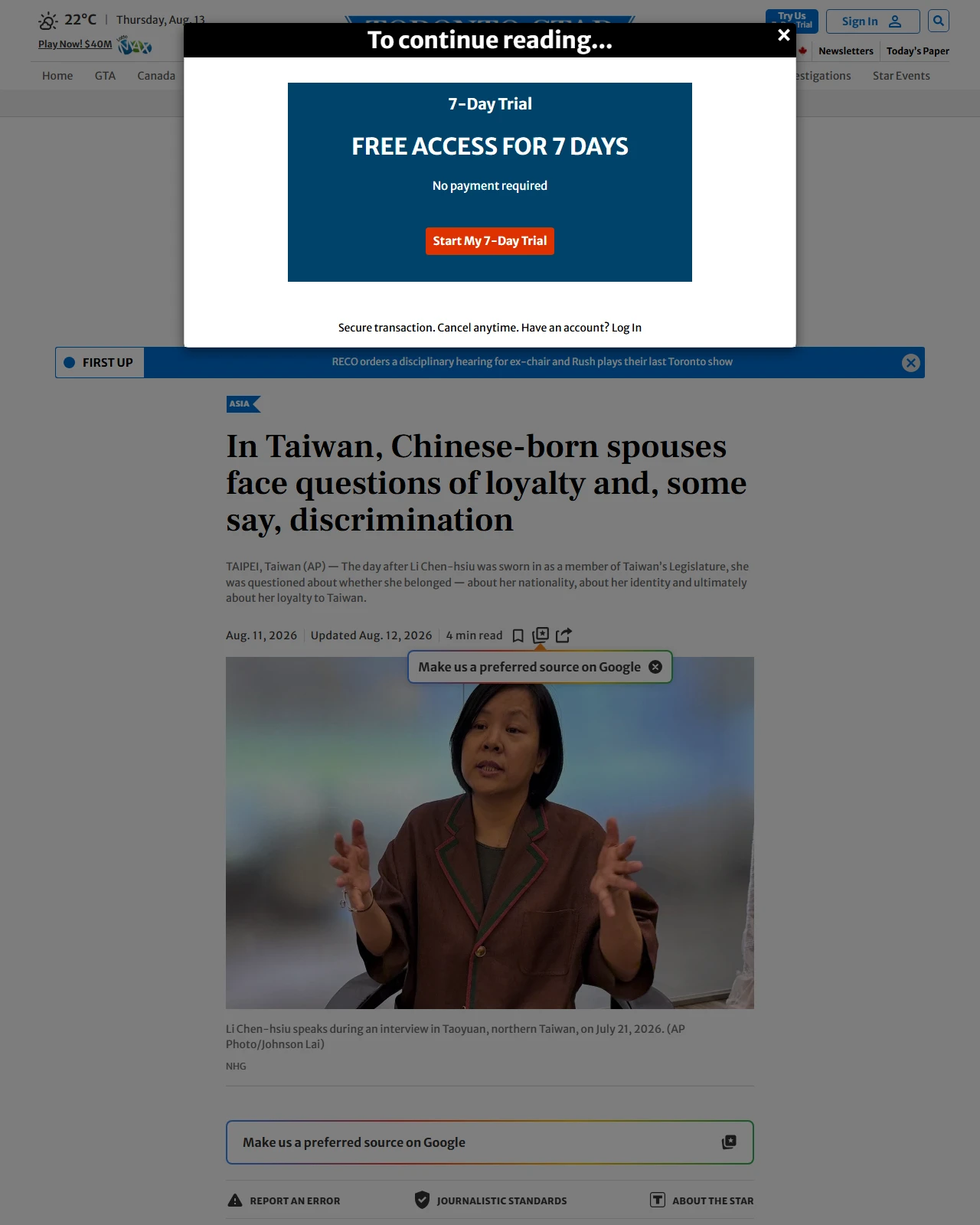 thestar.com as published: In Taiwan, Chinese-born spouses face questions of loyalty and, some say, discrimination