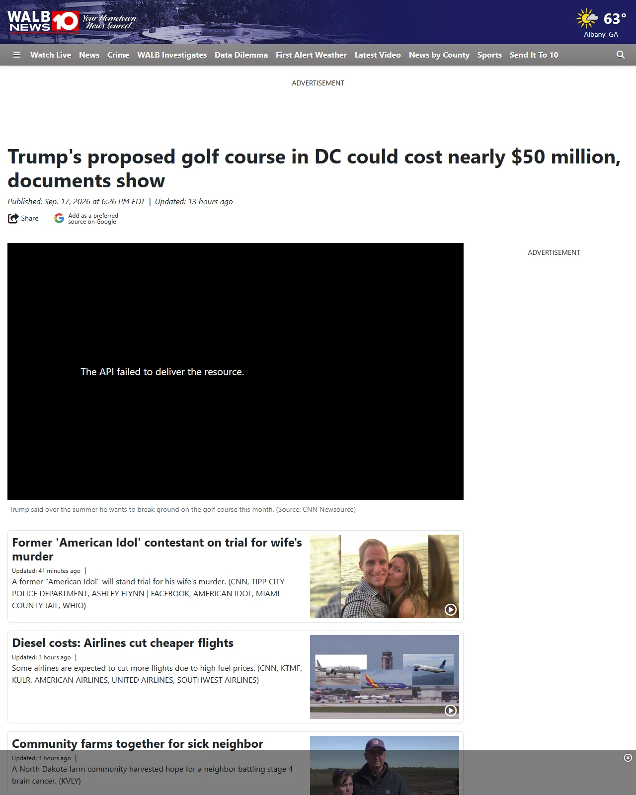 walb.com as published: Trump's proposed golf course in DC could cost nearly $50 million, documents show