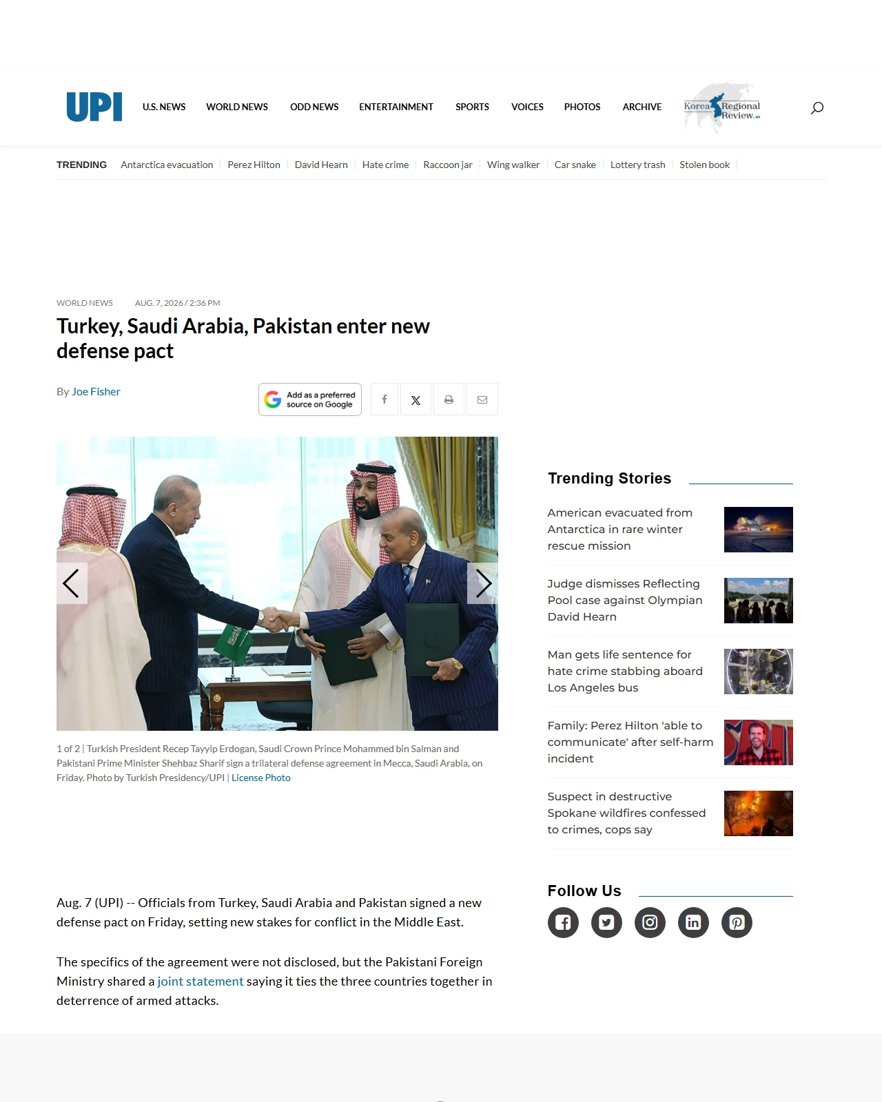 upi.com as published: Turkey, Saudi Arabia, Pakistan enter new defense pact