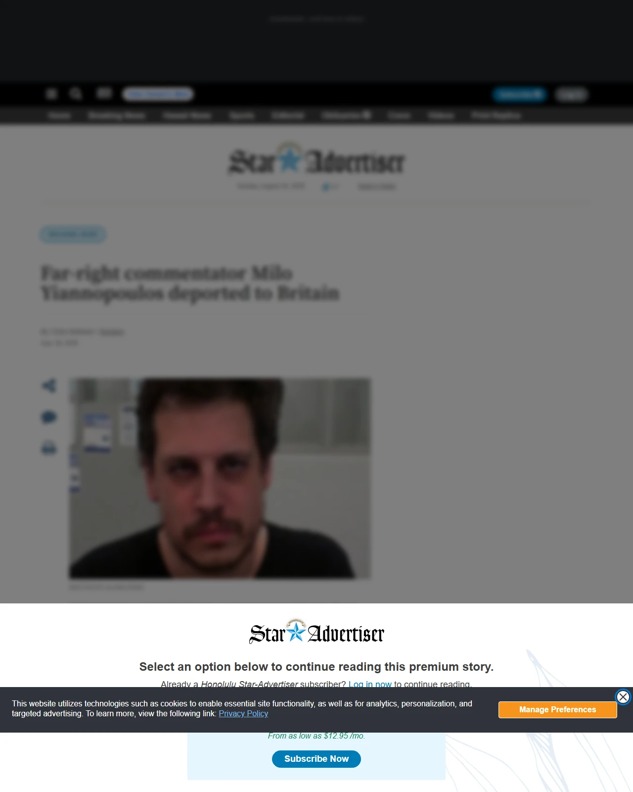 staradvertiser.com as published: Far-right commentator Milo Yiannopoulos deported to Britain - Honolulu Star-Advertiser
