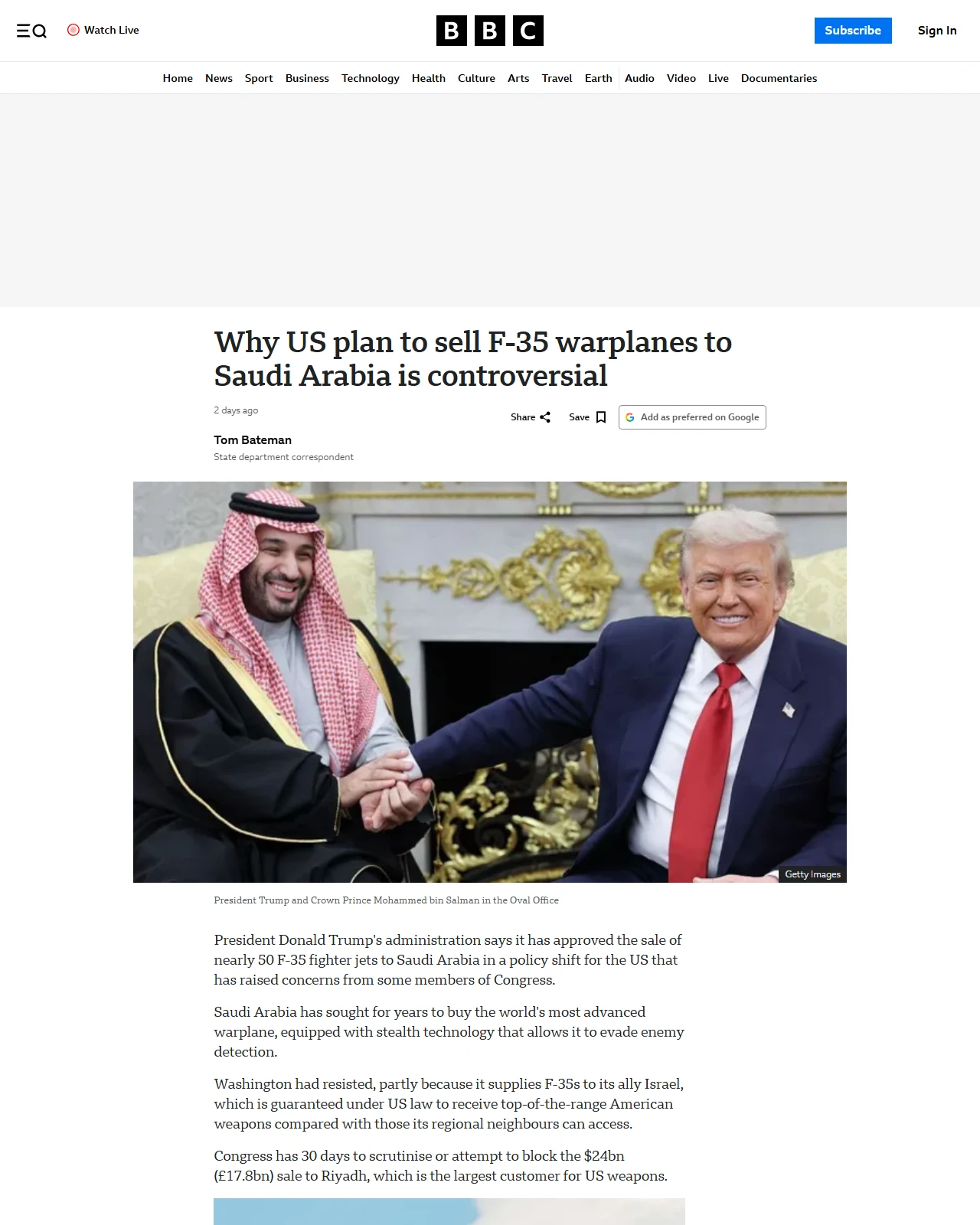 bbc.co.uk as published: Why US plan to sell F-35 warplanes to Saudi Arabia is controversial