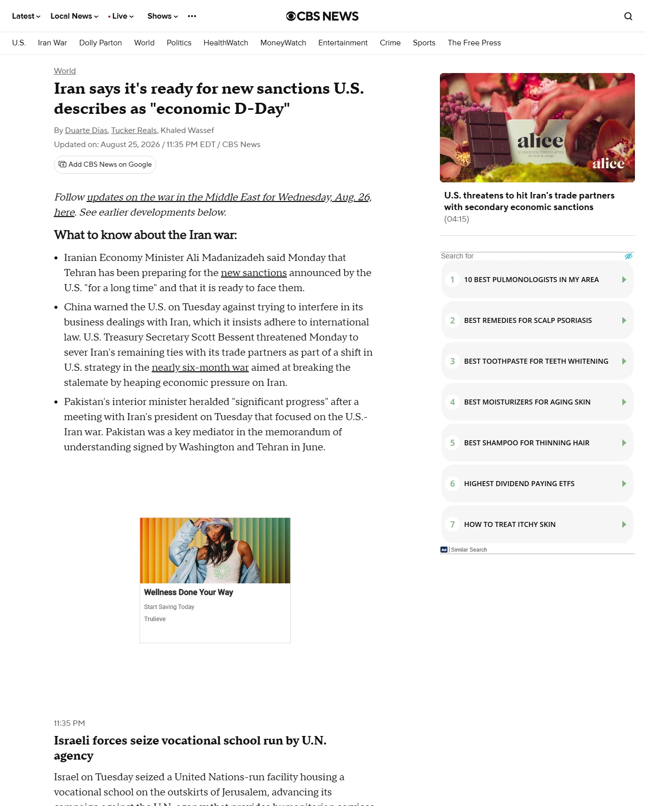 cbsnews.com as published: Iran says it's ready for new U.S. sanctions, has 2-year plan