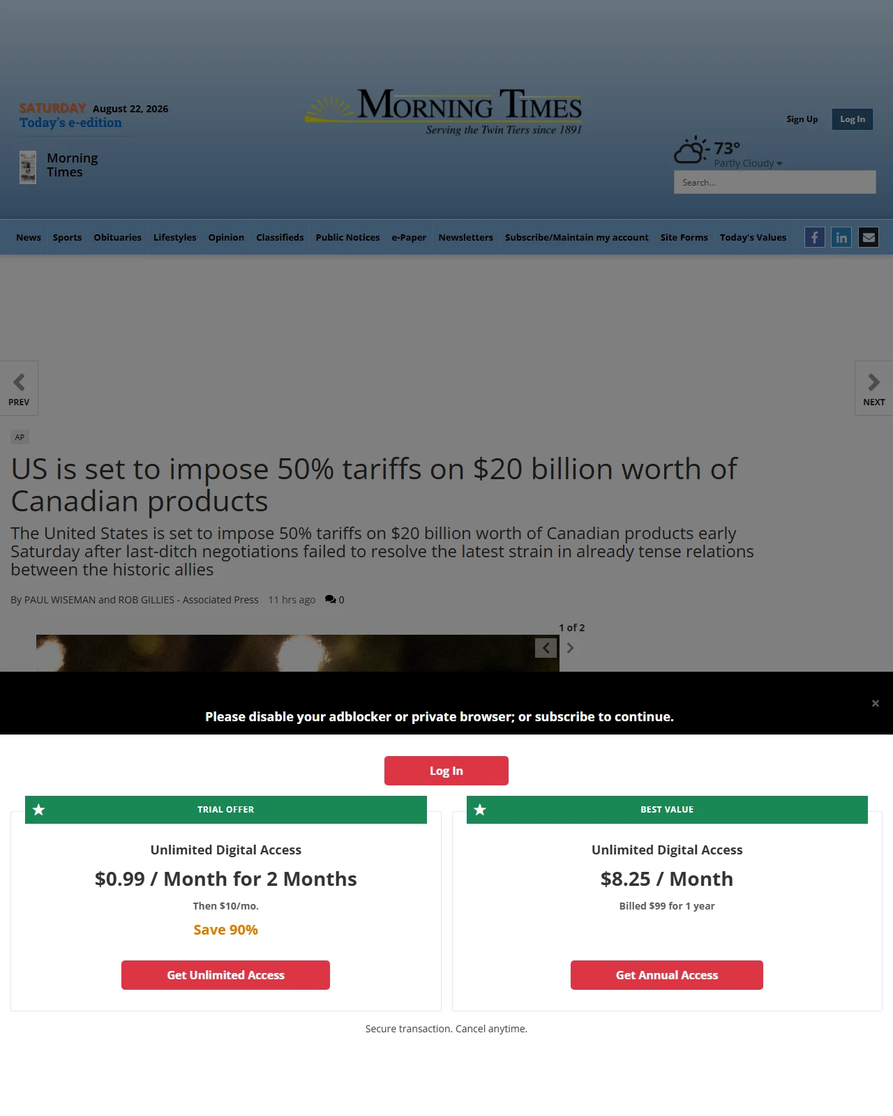 morning-times.com as published: US is set to impose 50% tariffs on $20 billion worth of Canadian products - morning-times.com