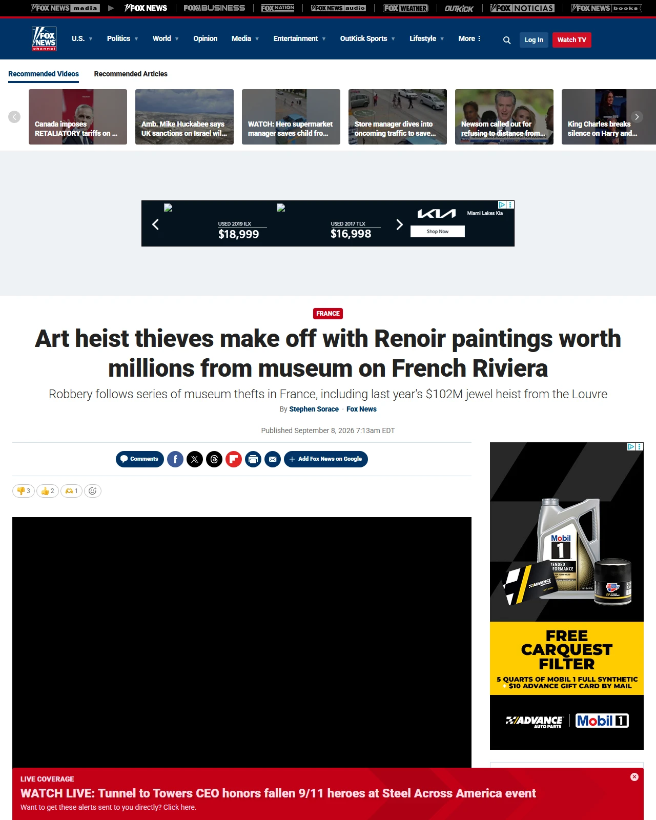 foxnews.com as published: Art heist thieves make off with Renoir paintings worth millions from museum on French Riviera