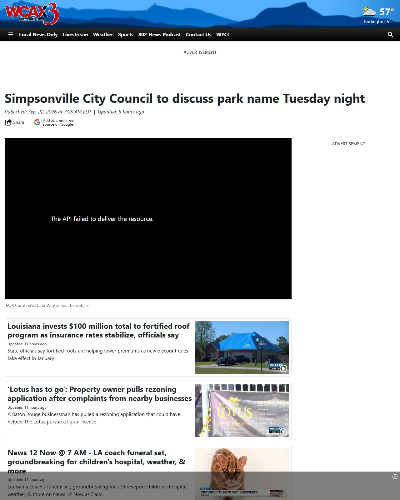wcax.com as published: Simpsonville City Council to discuss park name Tuesday night