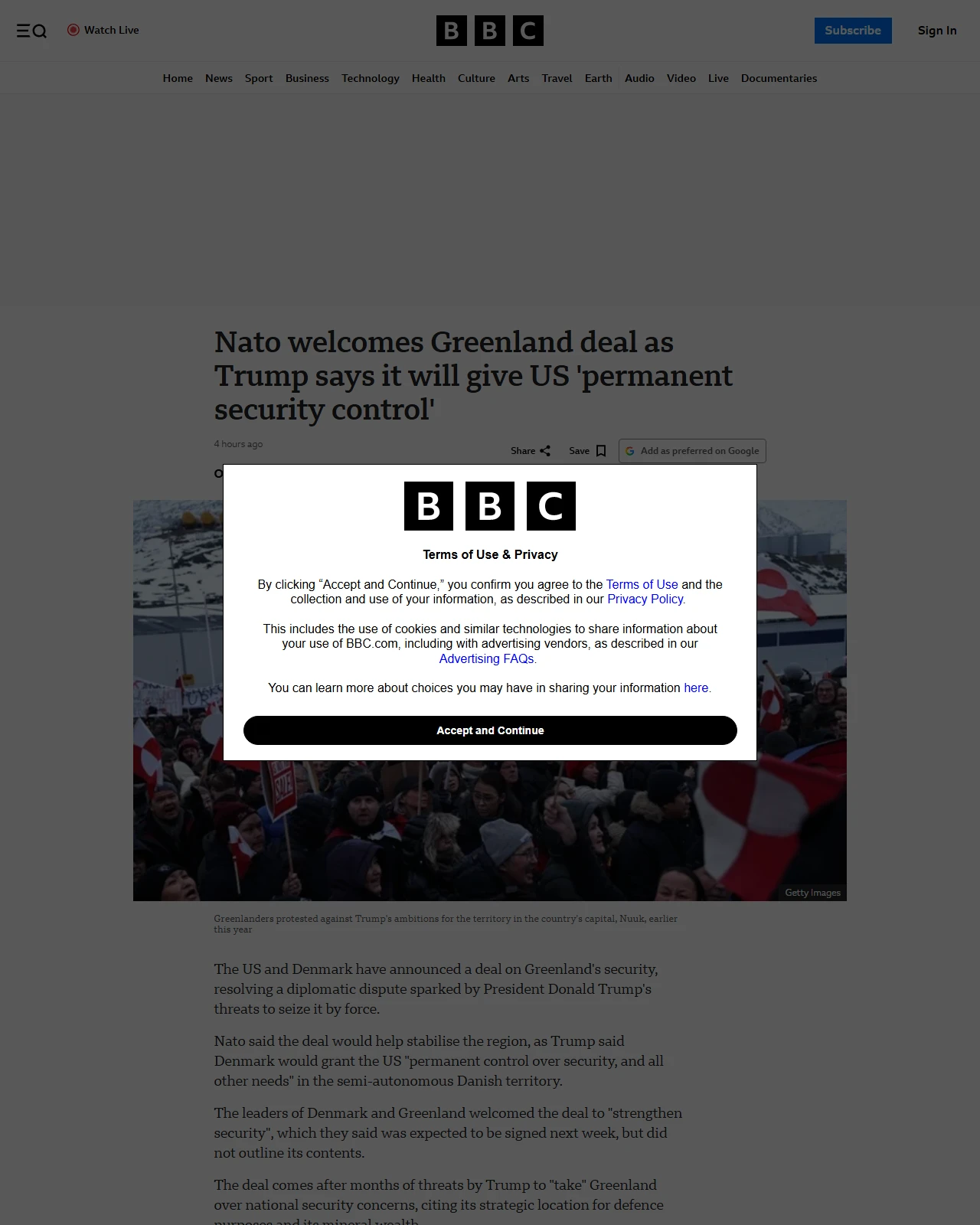 bbc.co.uk as published: Nato welcomes Greenland deal as Trump says it will give US 'permanent security control'