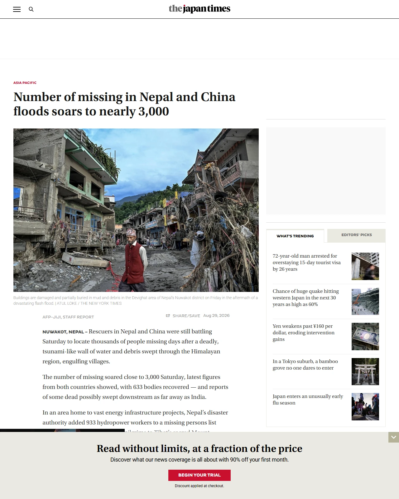 japantimes.co.jp as published: Number of missing in Nepal and China floods soars to nearly 3,000