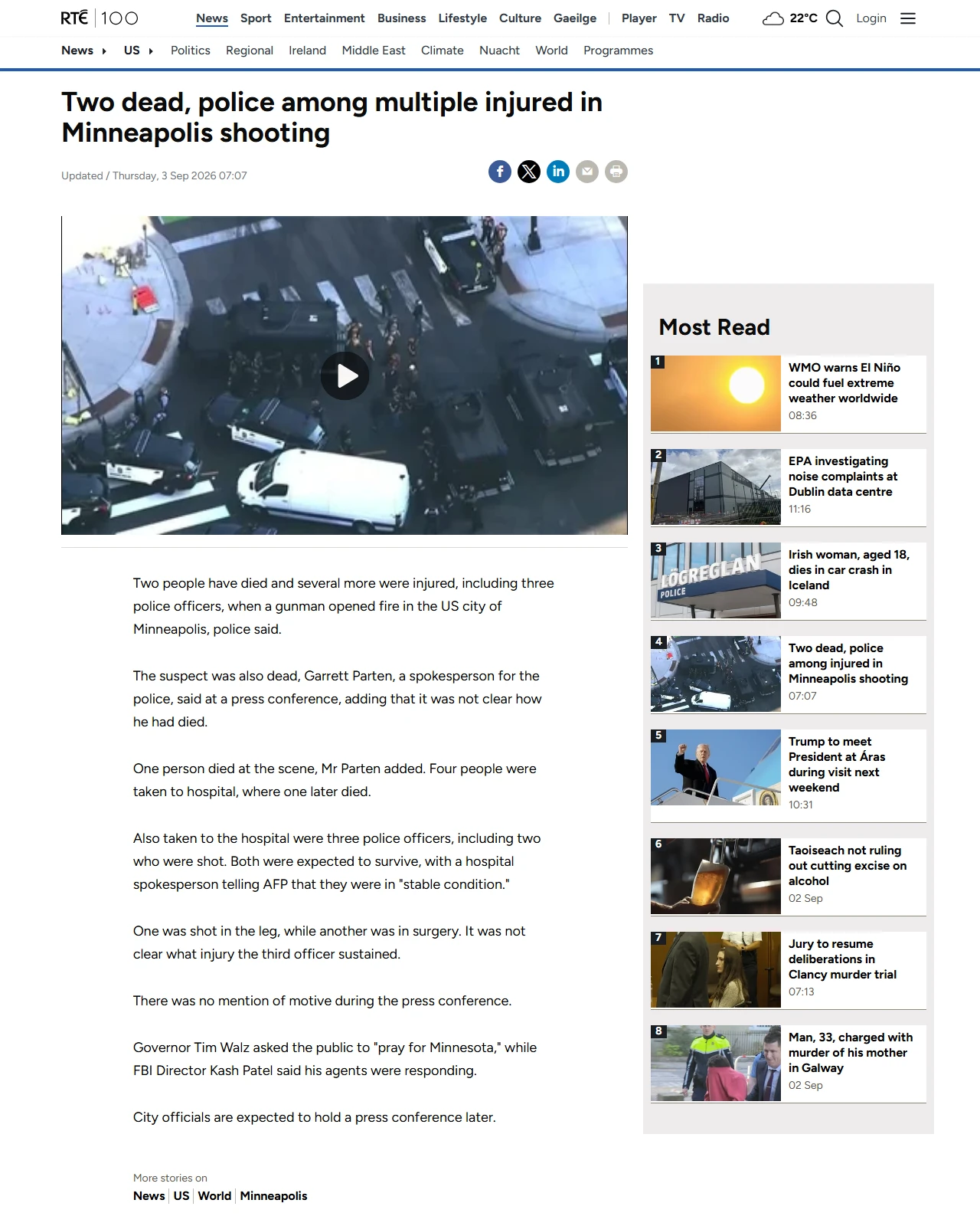 rte.ie as published: Two dead, police among injured in Minneapolis shooting