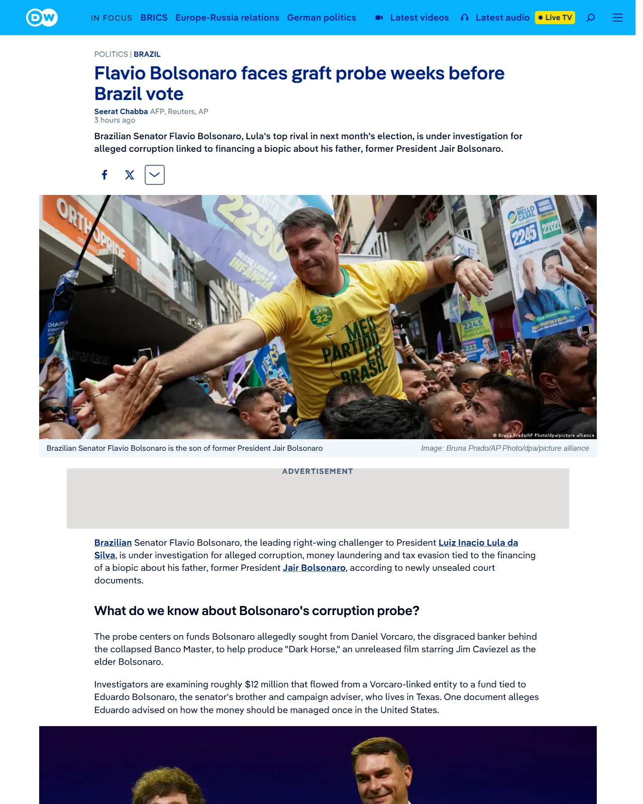 dw.com as published: Brazil: Flavio Bolsonaro faces corruption probe weeks before election