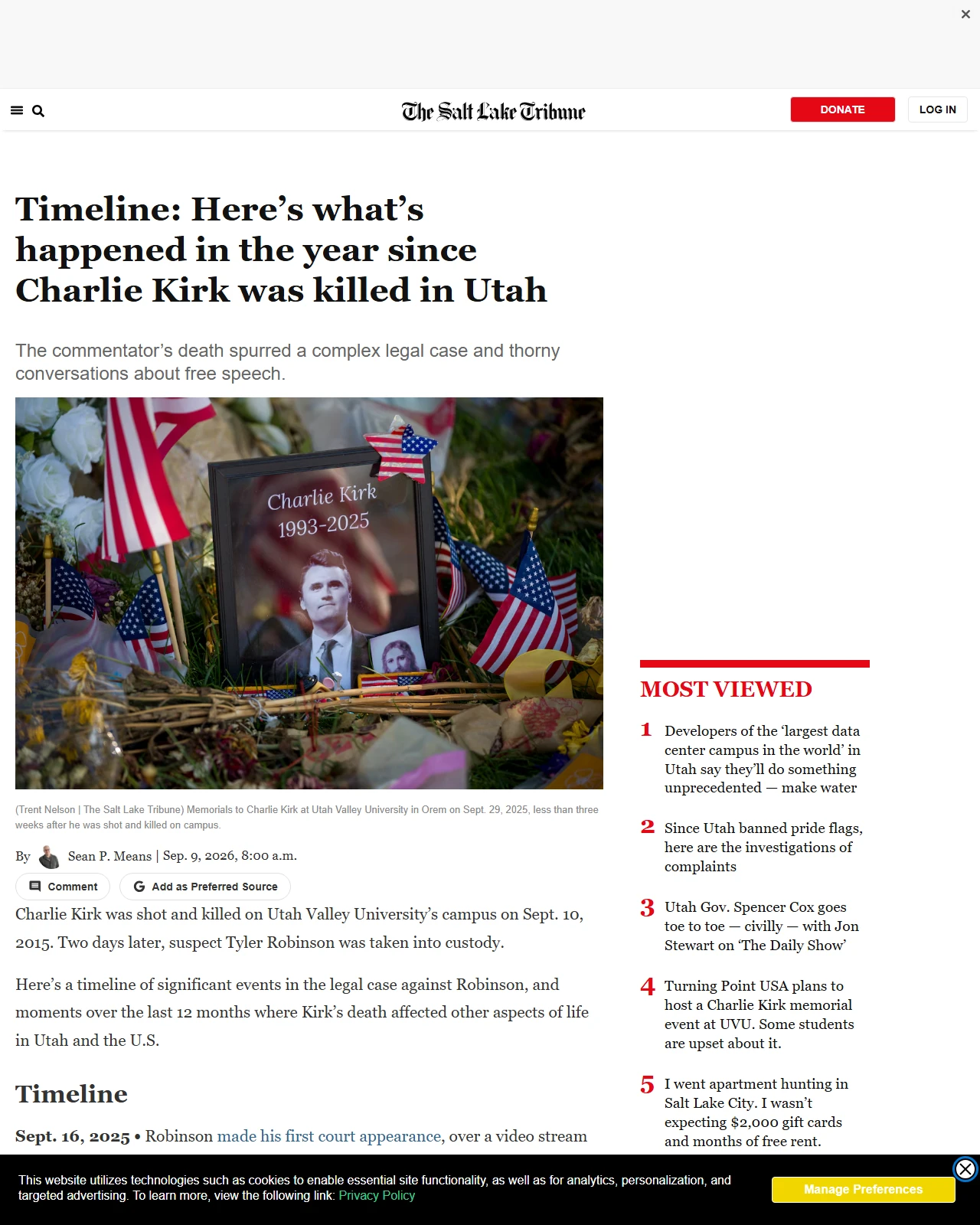 sltrib.com as published: Timeline: Here’s what’s happened in the year since Charlie Kirk was killed in Utah