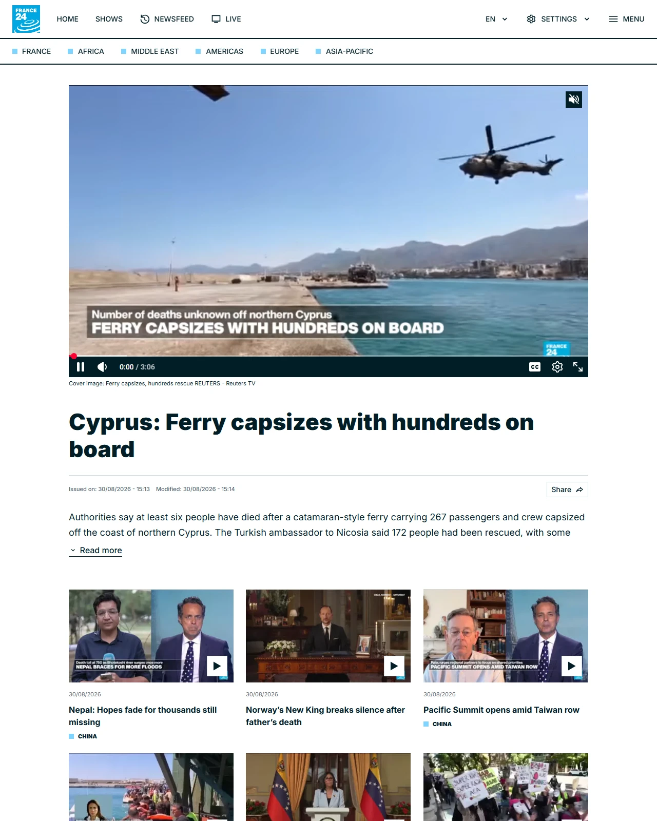 france24.com as published: Cyprus: Ferry capsizes with hundreds on board