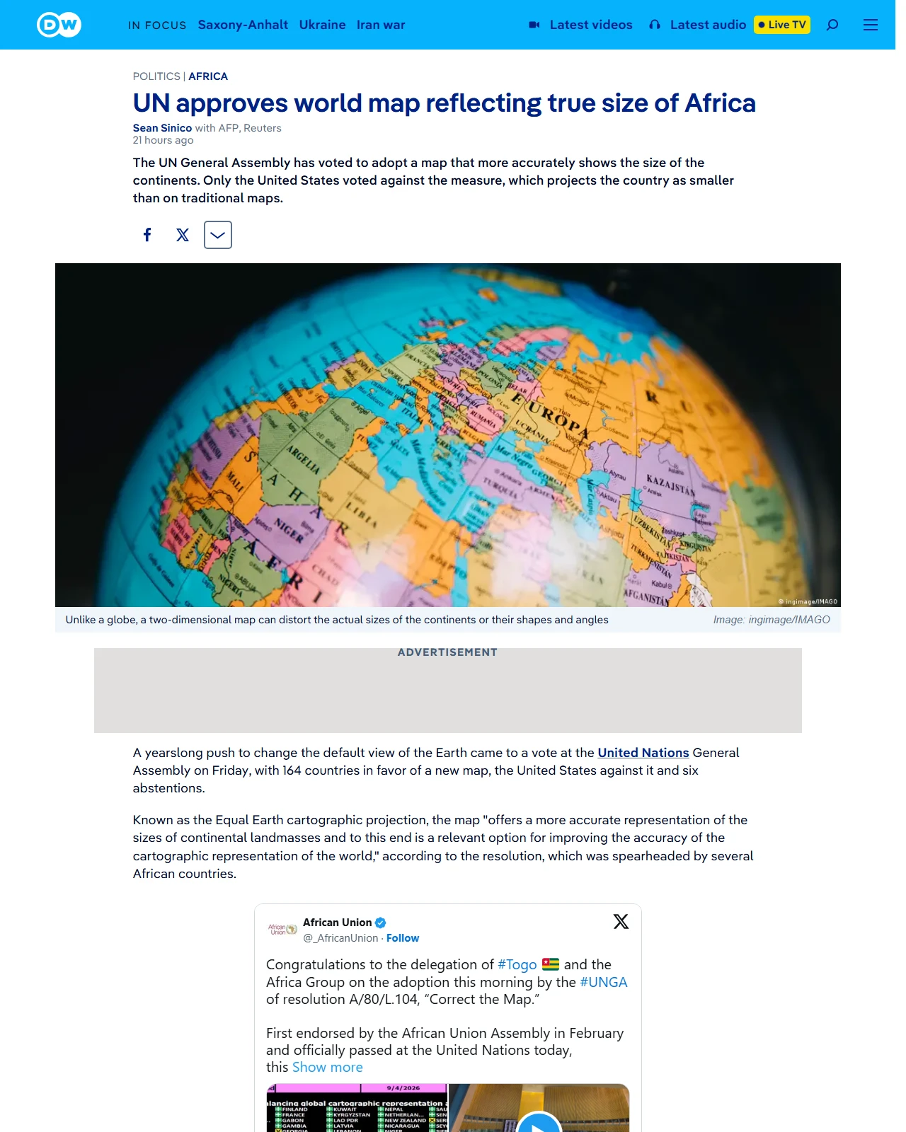 dw.com as published: UN approves world map reflecting true size of Africa