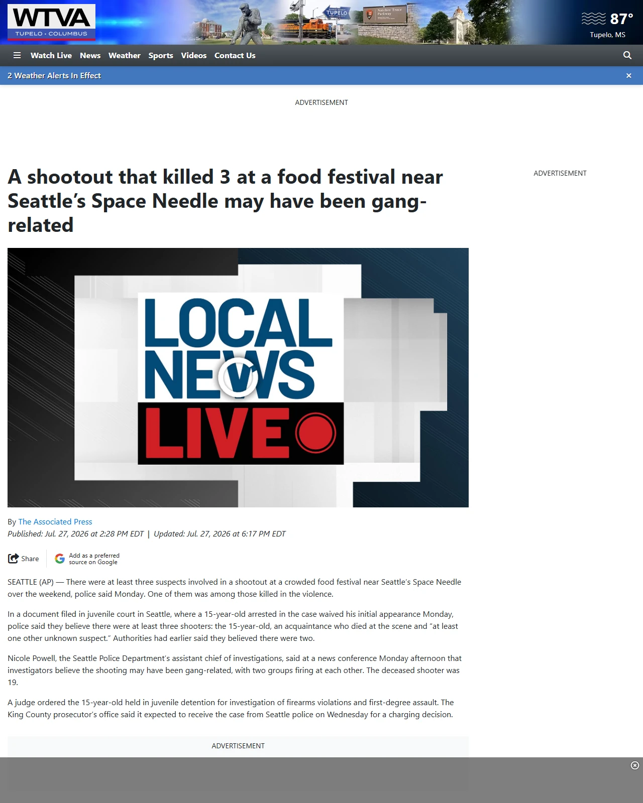 wtva.com as published: Court documents say there were at least 3 shooters at Seattle food festival, 1 among the dead