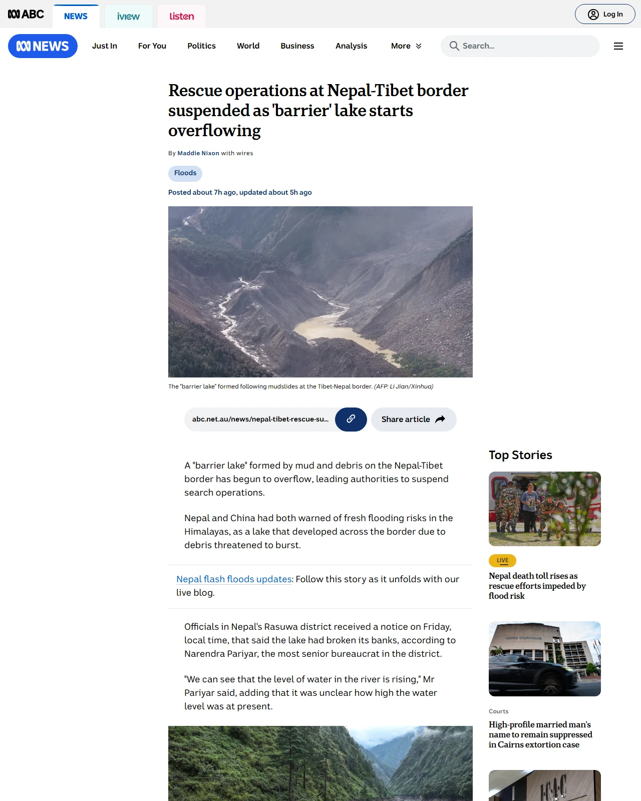 abc.net.au as published: People seen rushing uphill in Nepal amid fresh flooding threat