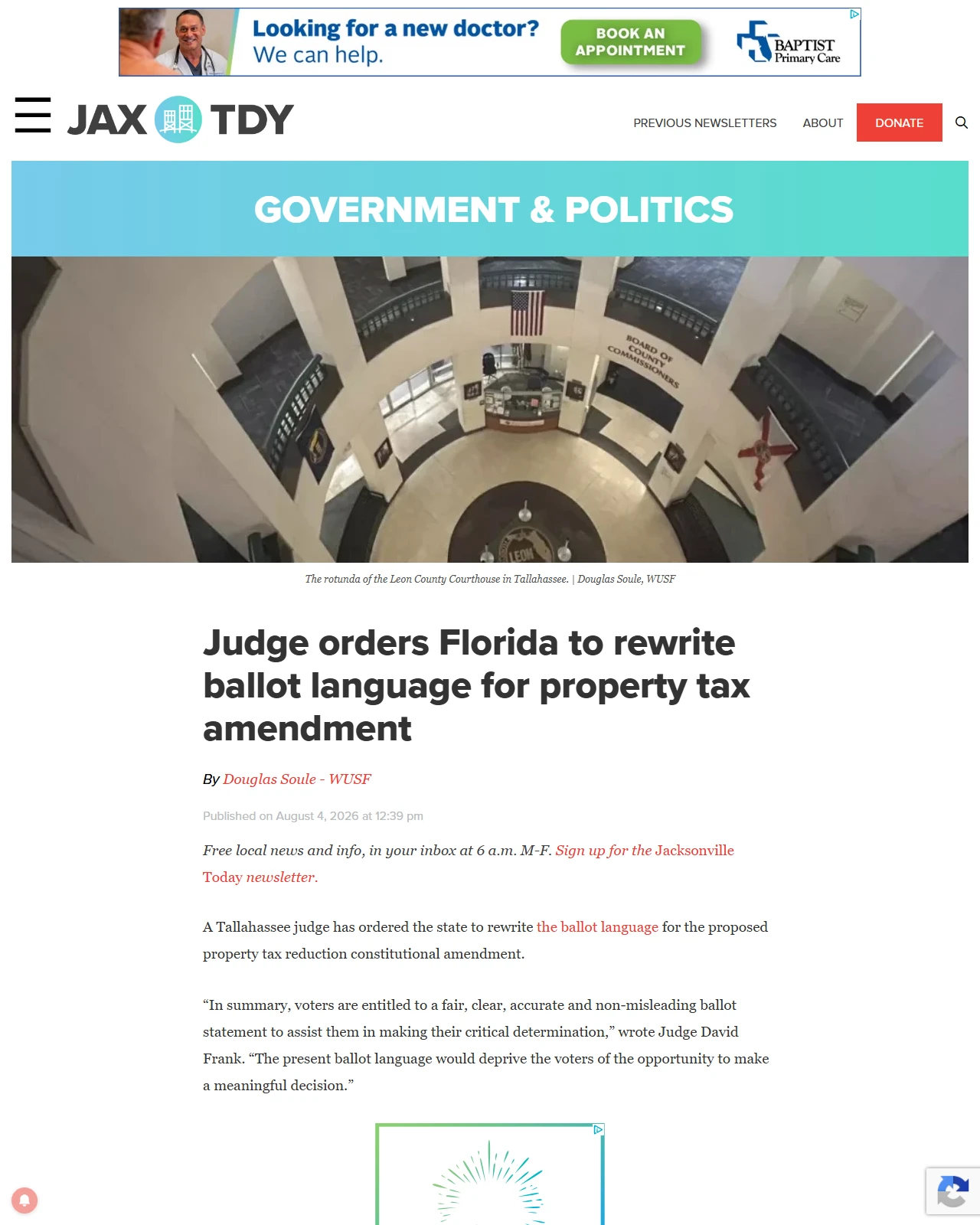 jaxtoday.org as published: Judge orders Florida to rewrite ballot language for property tax amendment