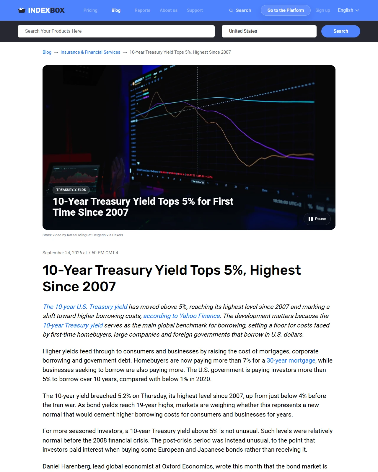 indexbox.io as published: 10-Year Treasury Yield Above 5%: Highest Since 2007 - News and Statistics