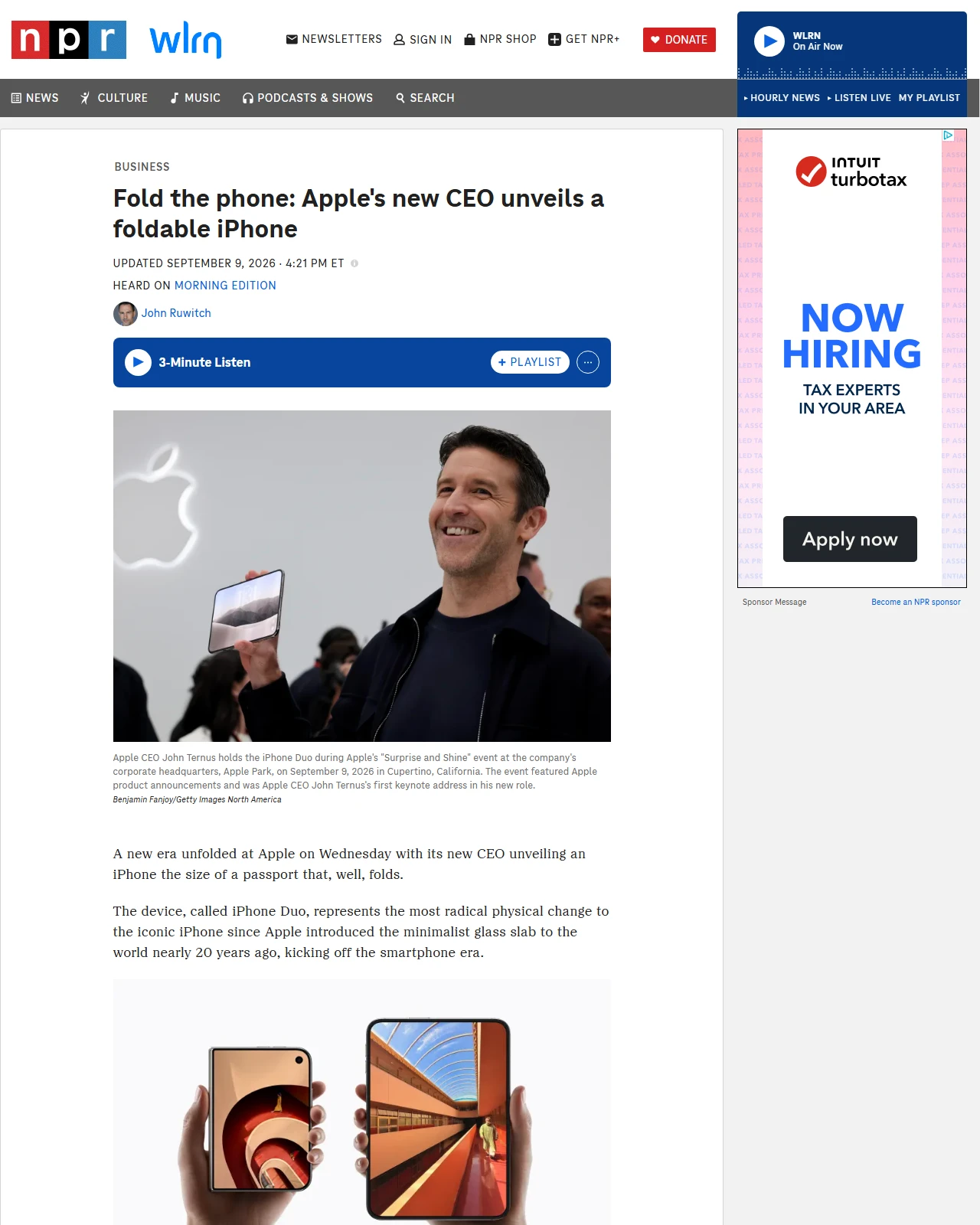 npr.org as published: Fold the phone: Apple's new CEO unveils a foldable iPhone