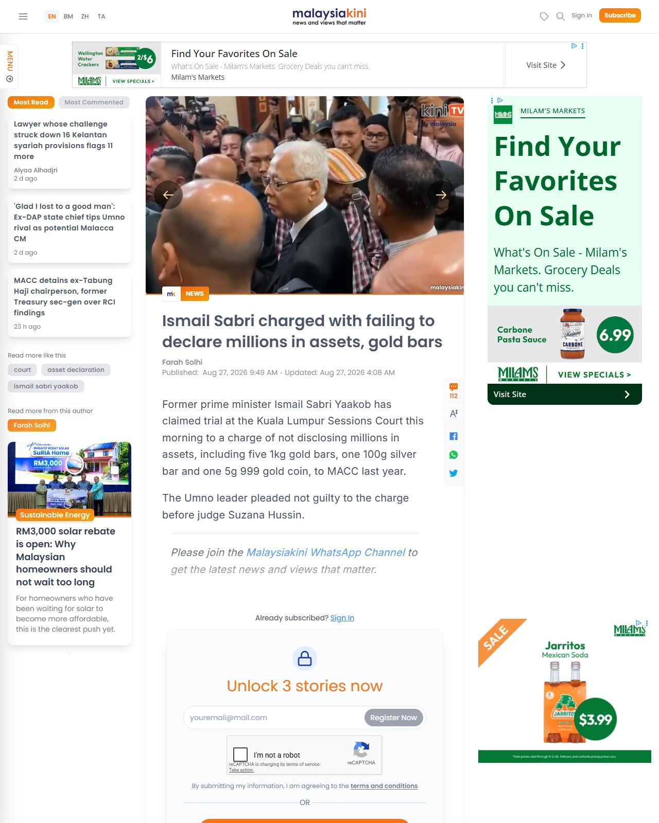 malaysiakini.com as published: Ismail Sabri charged with failing to declare millions in assets, gold bars