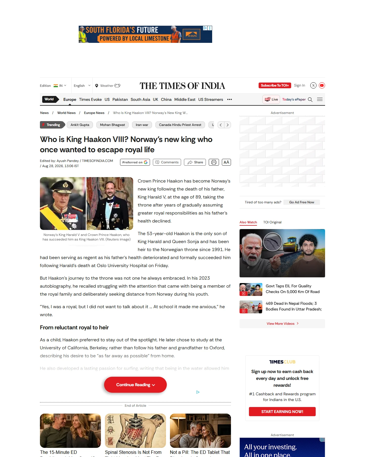timesofindia.indiatimes.com as published: Who is King Haakon VIII? Norway's new king who once wanted to escape royal life