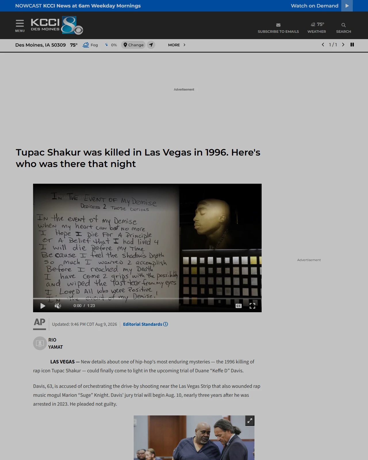 kcci.com as published: Tupac Shakur was killed in Las Vegas in 1996. Here's who was there that night