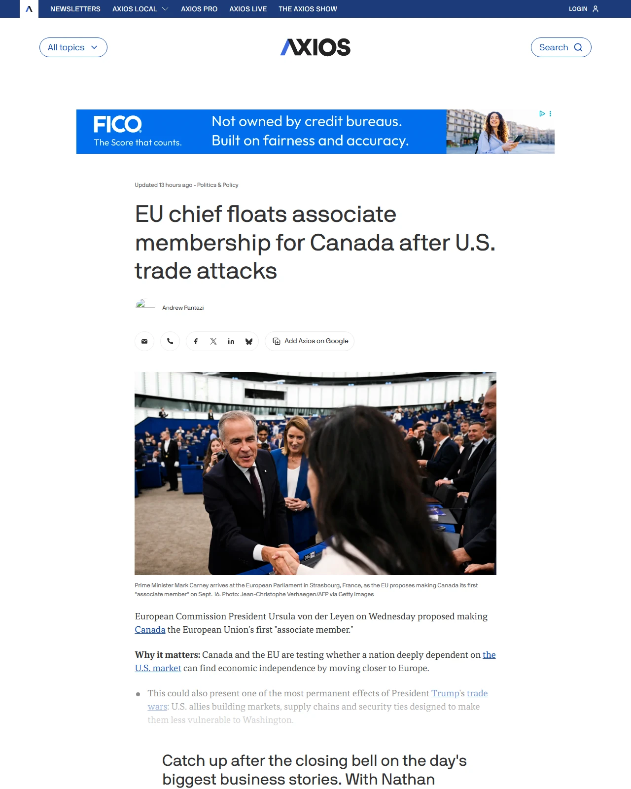axios.com as published: Canada could become the EU's first "associate member"