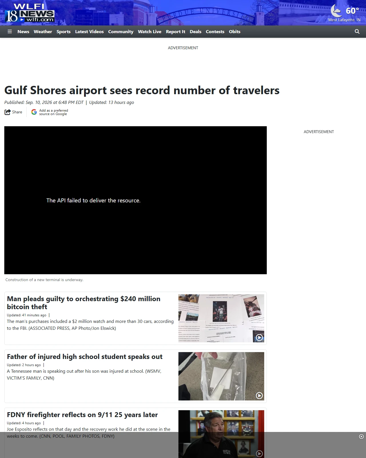 wlfi.com as published: Gulf Shores airport sees record number of travelers