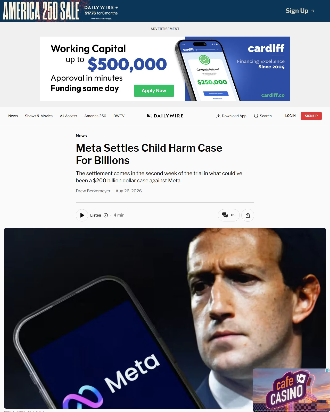 dailywire.com as published: Meta Settles Child Harm Case For Billions
